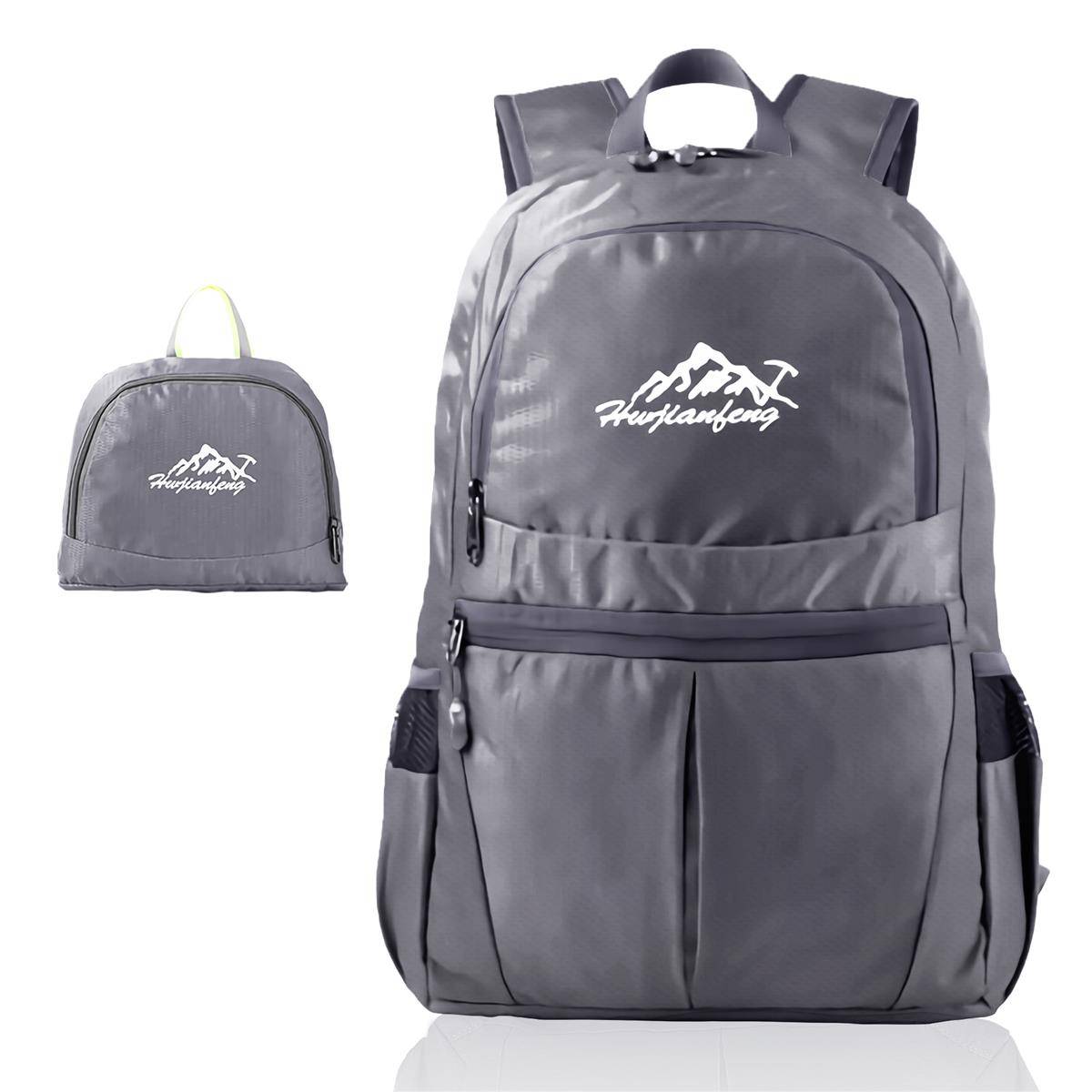 Intirilife Faltbarer Rucksack Ultraleicht in Grau - 36L Unisex Wanderrucksack Wasserdicht - Outdoor Daypack für Camping, Wandern, Reisen, Klettern
