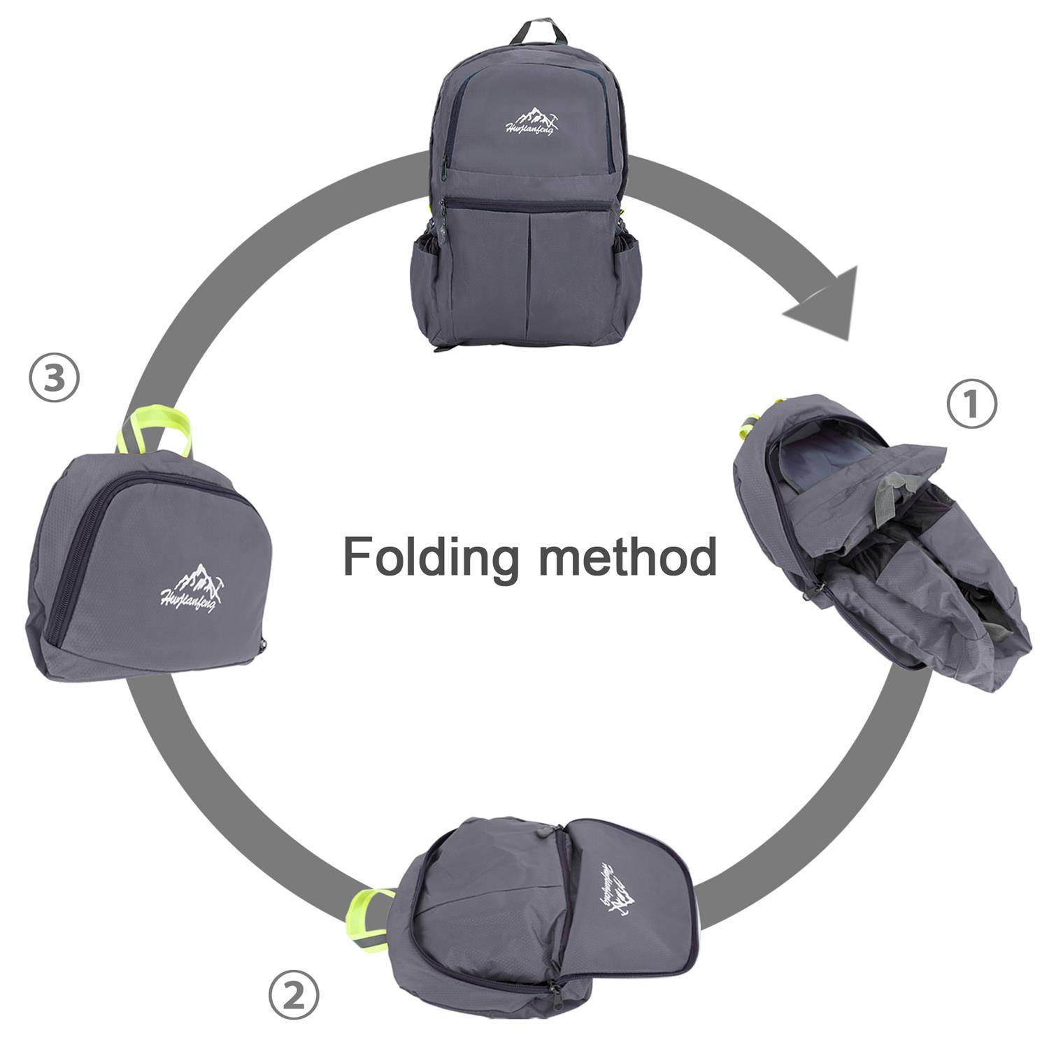Intirilife Faltbarer Rucksack Ultraleicht in Grau - 36L Unisex Wanderrucksack Wasserdicht - Outdoor Daypack für Camping, Wandern, Reisen, Klettern