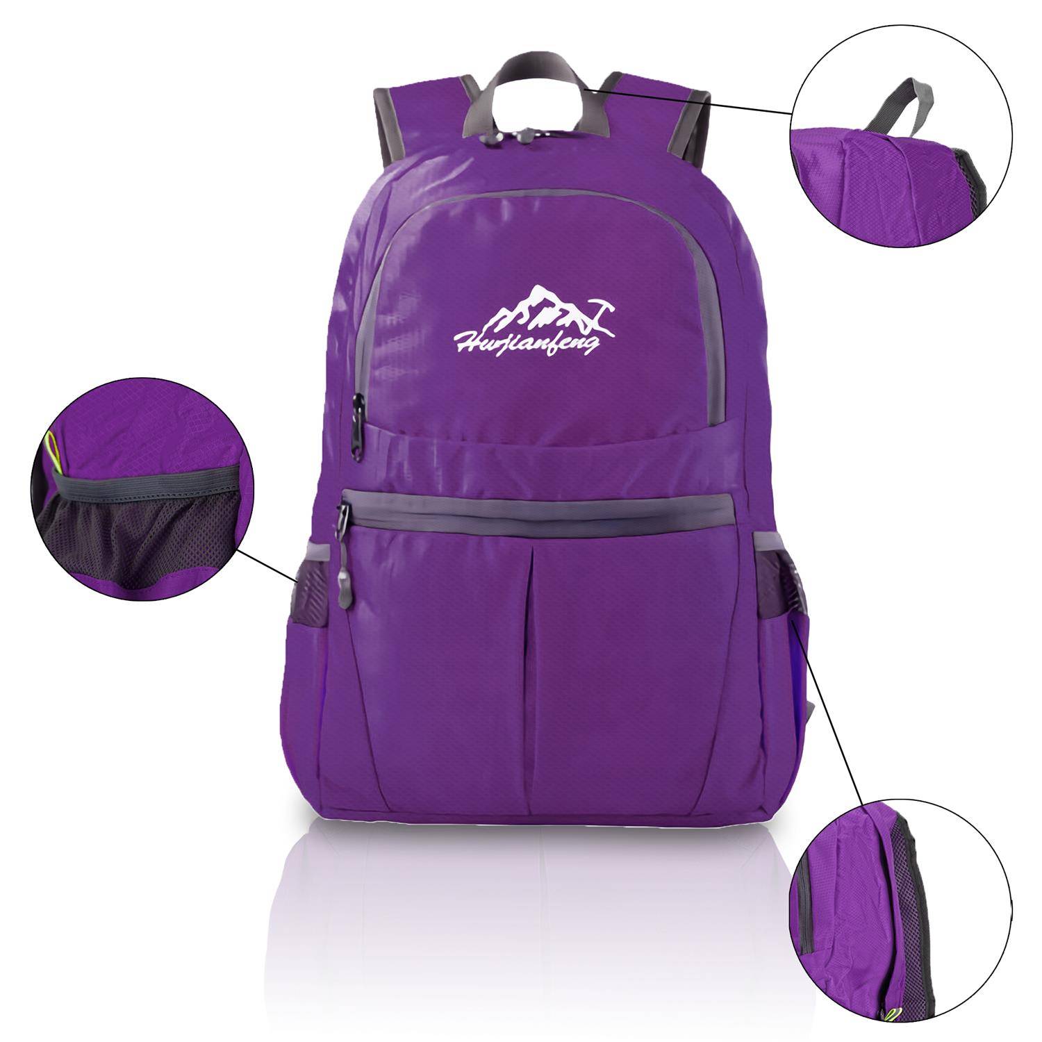 Intirilife Faltbarer Rucksack Ultraleicht in Violett - 36L Unisex Wanderrucksack Wasserdicht - Outdoor Daypack für Camping, Wandern, Reisen