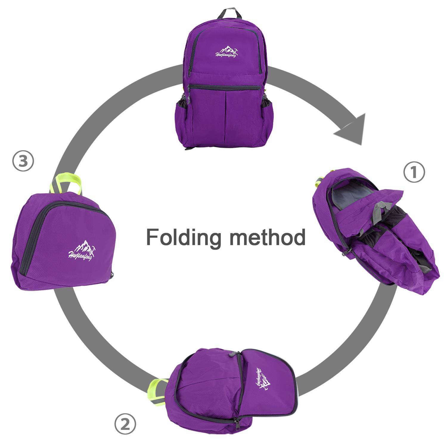 Intirilife Faltbarer Rucksack Ultraleicht in Violett - 36L Unisex Wanderrucksack Wasserdicht - Outdoor Daypack für Camping, Wandern, Reisen