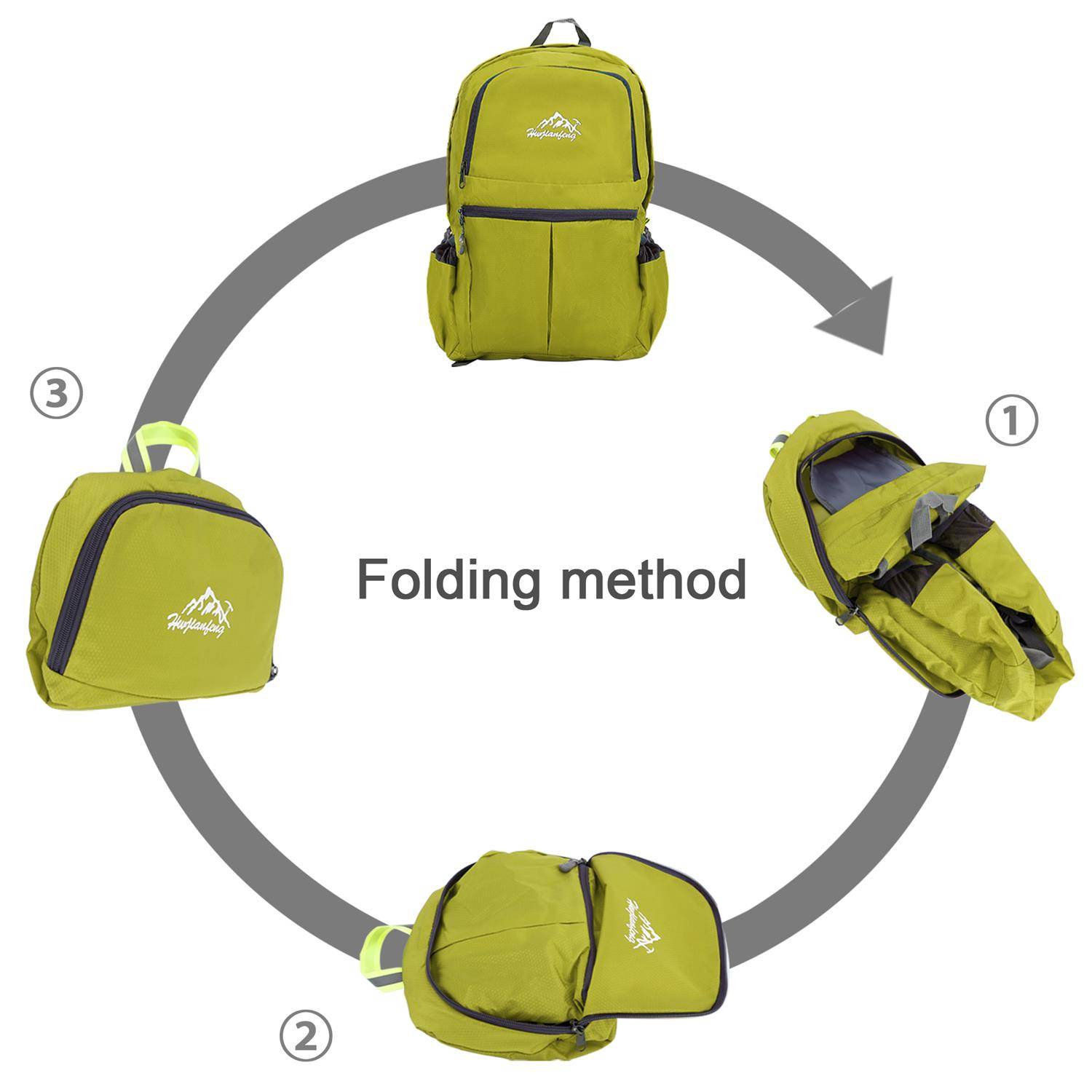 Intirilife Faltbarer Rucksack Ultraleicht in Limette - 36L Unisex Wanderrucksack Wasserdicht - Outdoor Daypack für Camping, Wandern, Reisen