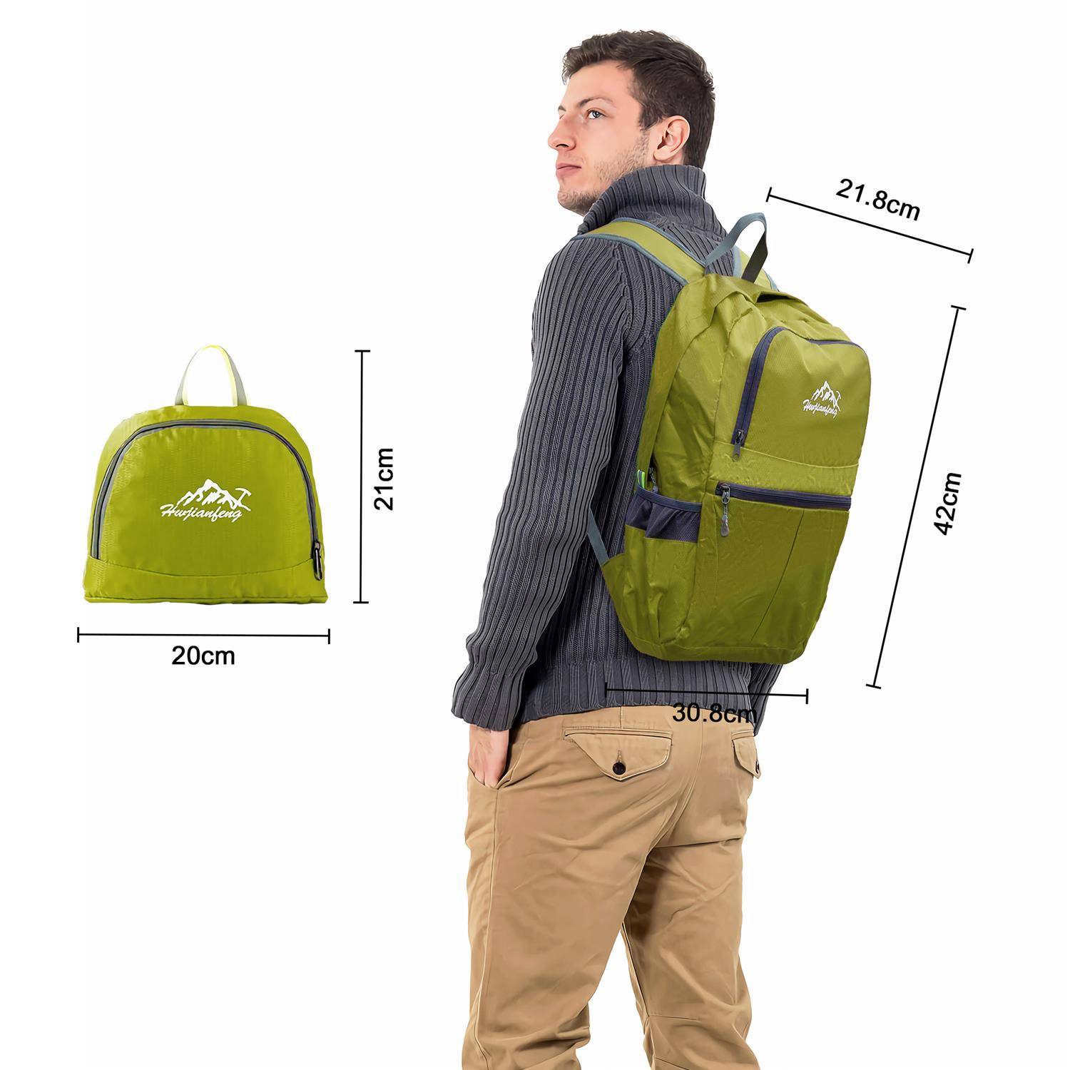 Intirilife Faltbarer Rucksack Ultraleicht in Limette - 36L Unisex Wanderrucksack Wasserdicht - Outdoor Daypack für Camping, Wandern, Reisen