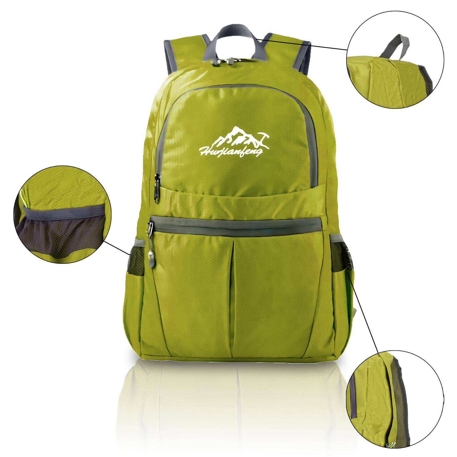 Intirilife Faltbarer Rucksack Ultraleicht in Limette - 36L Unisex Wanderrucksack Wasserdicht - Outdoor Daypack für Camping, Wandern, Reisen
