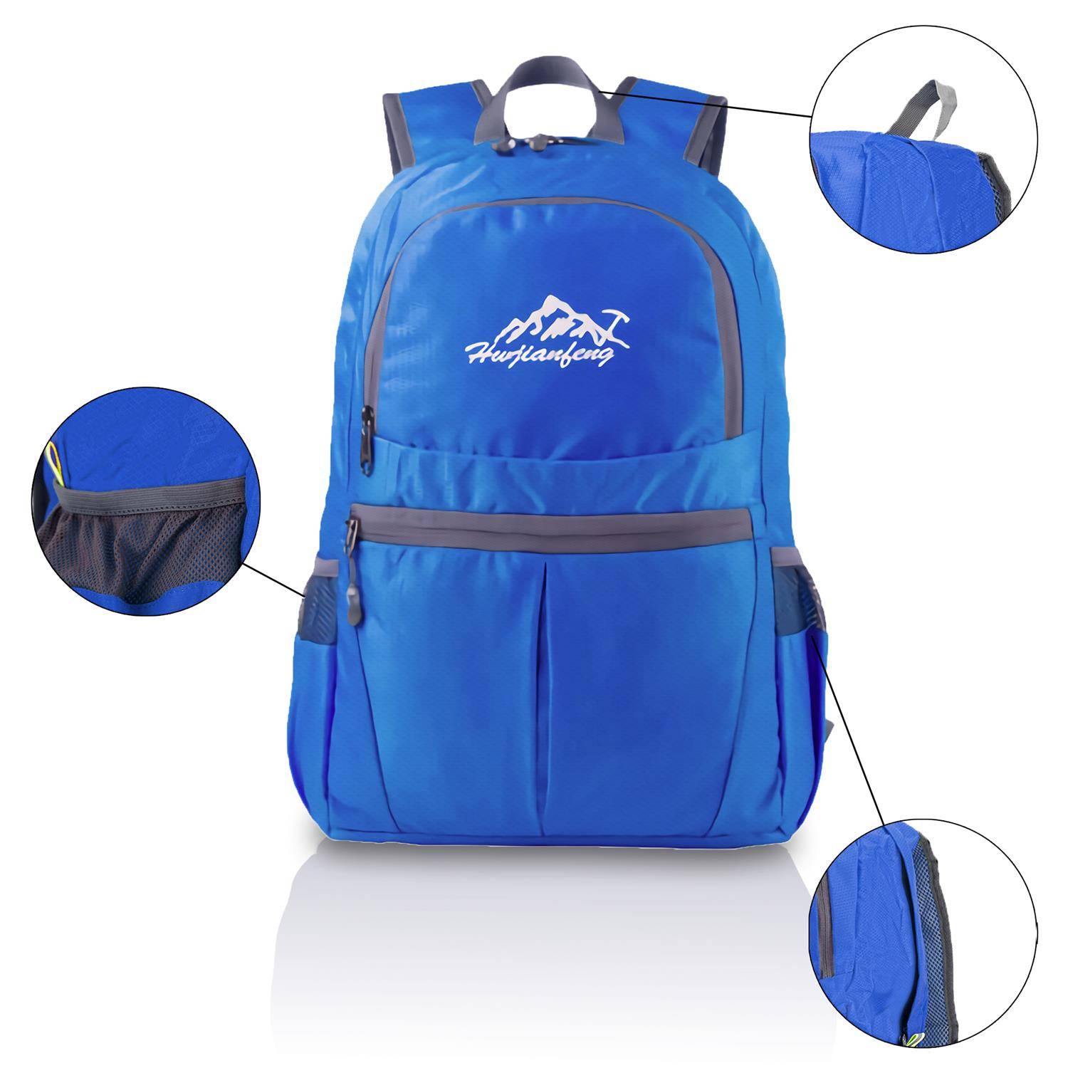 Intirilife Faltbarer Rucksack Ultraleicht in Azurblau - 36L Unisex Wanderrucksack Wasserdicht - Outdoor Daypack für Camping, Wandern, Reisen