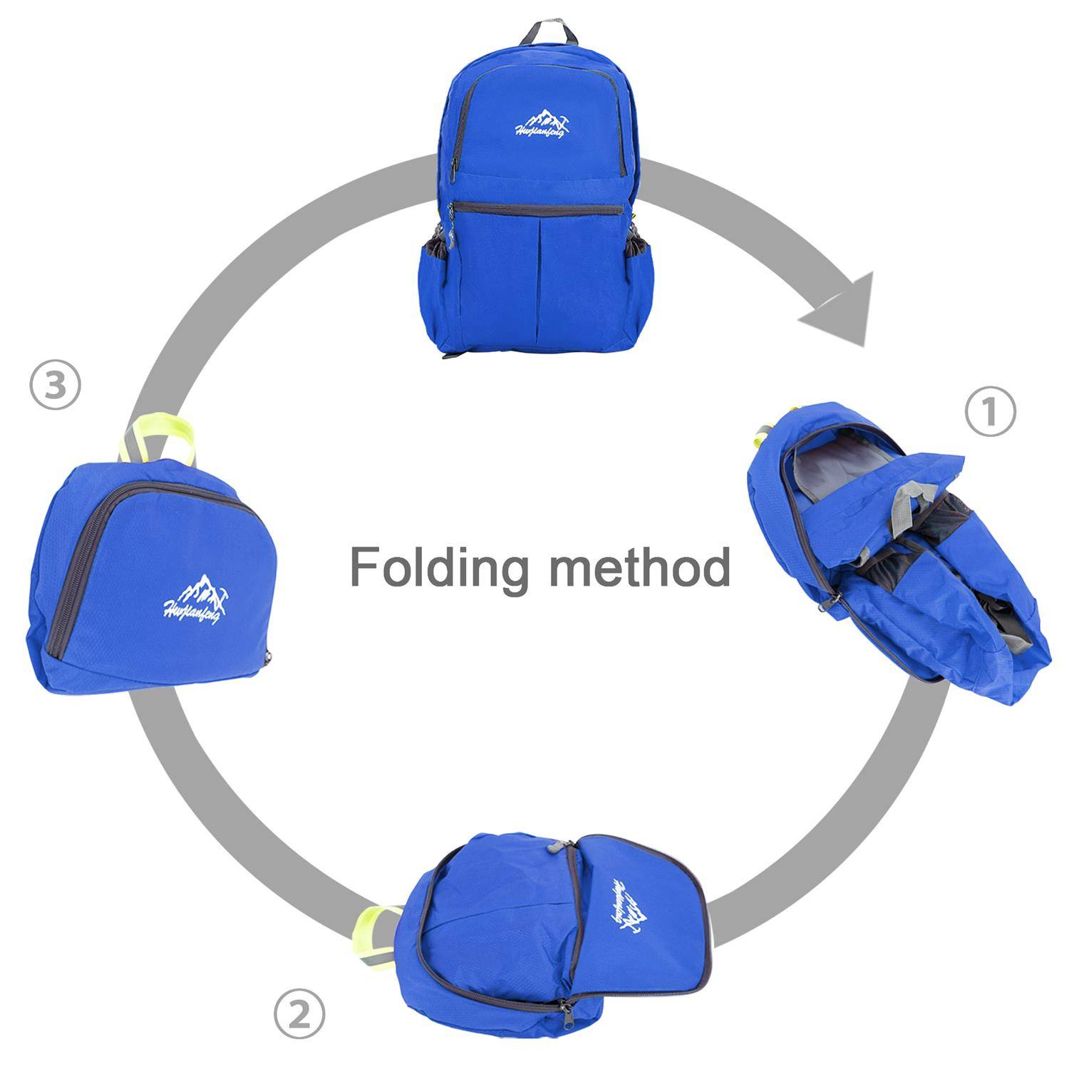 Intirilife Faltbarer Rucksack Ultraleicht in Azurblau - 36L Unisex Wanderrucksack Wasserdicht - Outdoor Daypack für Camping, Wandern, Reisen