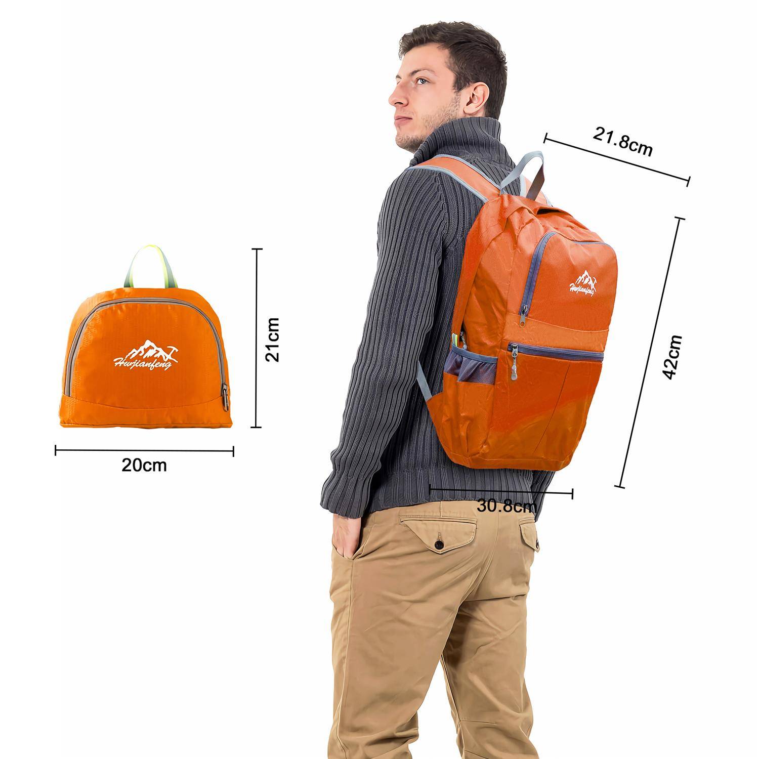 Intirilife Faltbarer Rucksack Ultraleicht in Orange - 36L Unisex Wanderrucksack Wasserdicht - Outdoor Daypack für Camping, Wandern, Reisen