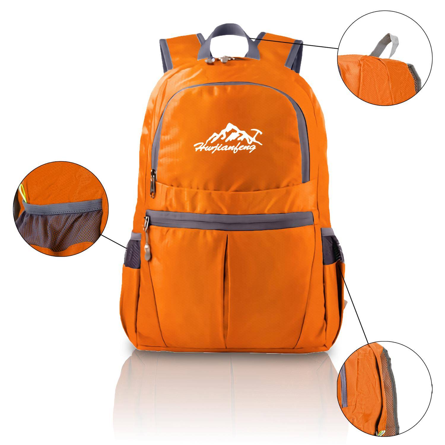 Intirilife Faltbarer Rucksack Ultraleicht in Orange - 36L Unisex Wanderrucksack Wasserdicht - Outdoor Daypack für Camping, Wandern, Reisen