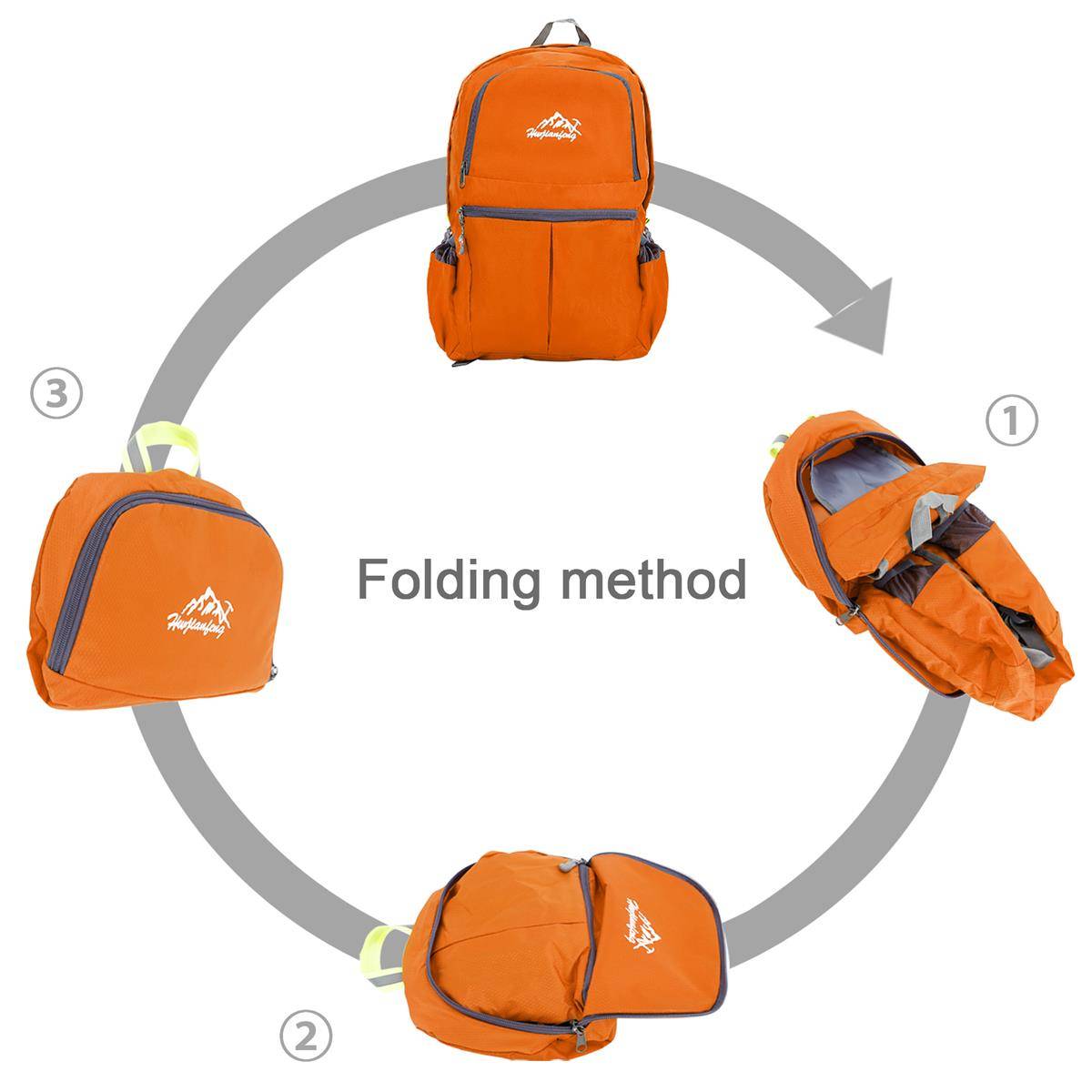 Intirilife Faltbarer Rucksack Ultraleicht in Orange - 36L Unisex Wanderrucksack Wasserdicht - Outdoor Daypack für Camping, Wandern, Reisen