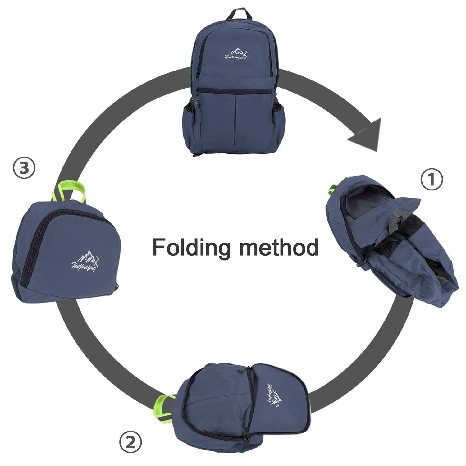 Intirilife Faltbarer Rucksack Ultraleicht in Dunkelblau - 36L Unisex Wanderrucksack Wasserdicht - Outdoor Daypack für Camping, Wandern, Reisen