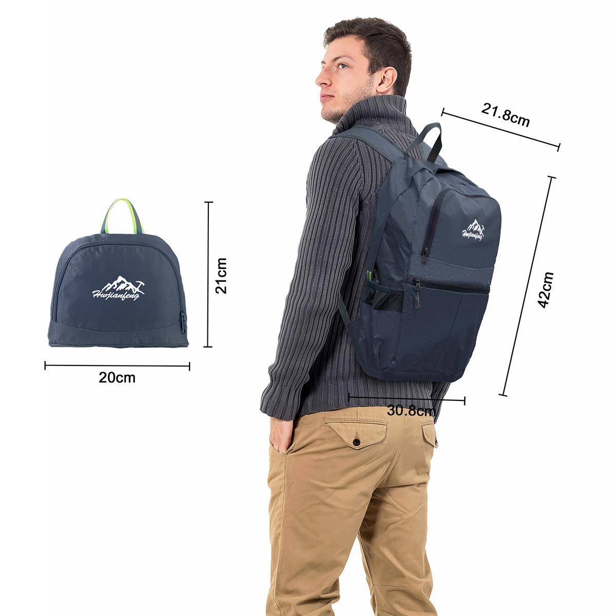 Intirilife Faltbarer Rucksack Ultraleicht in Dunkelblau - 36L Unisex Wanderrucksack Wasserdicht - Outdoor Daypack für Camping, Wandern, Reisen