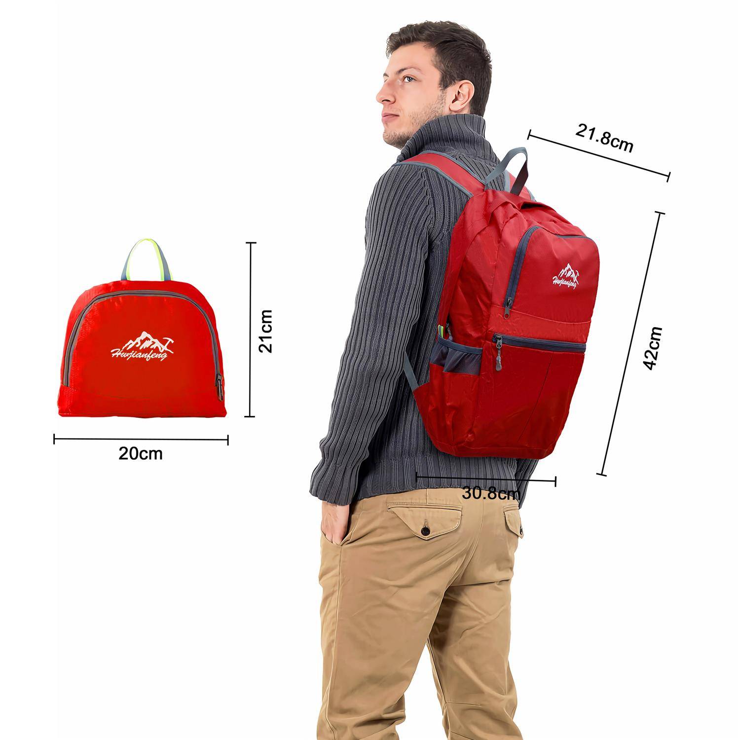 Intirilife Faltbarer Rucksack Ultraleicht in Rot - 36L Unisex Wanderrucksack Wasserdicht - Outdoor Daypack für Camping, Wandern, Reisen, Klettern