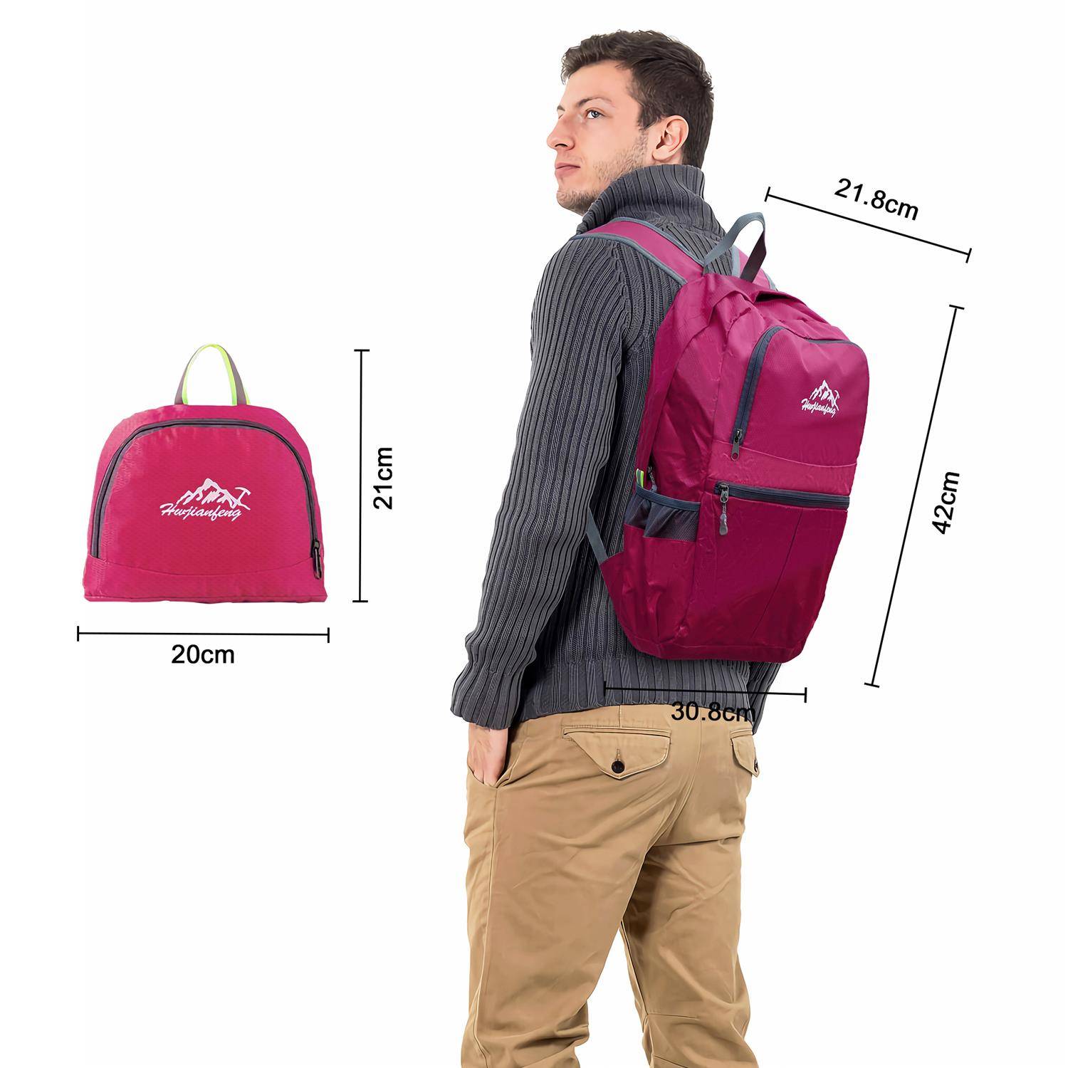 Intirilife Faltbarer Rucksack Ultraleicht in Pink - 36L Unisex Wanderrucksack Wasserdicht - Outdoor Daypack für Camping, Wandern, Reisen, Klettern