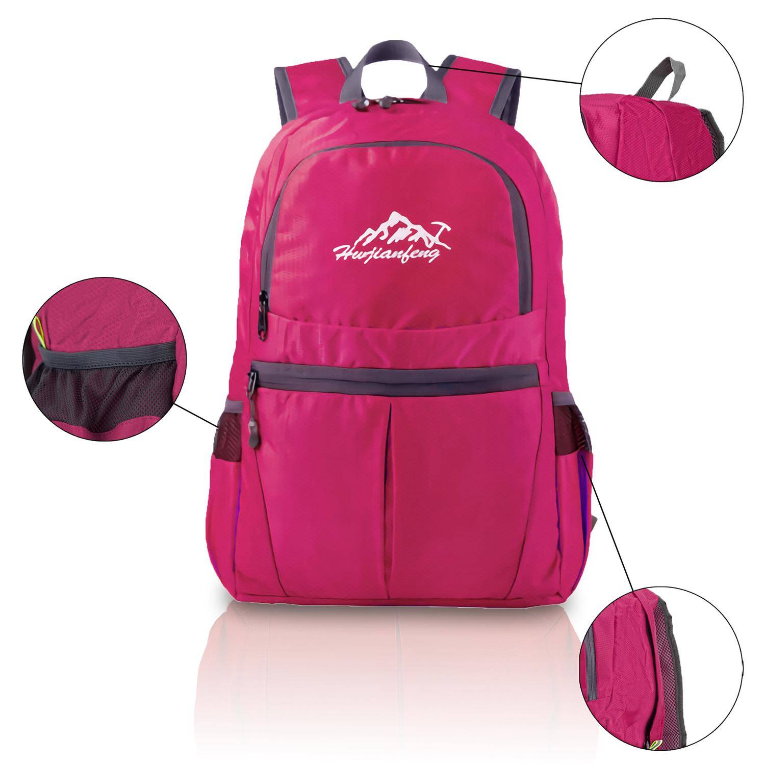 Intirilife Faltbarer Rucksack Ultraleicht in Pink - 36L Unisex Wanderrucksack Wasserdicht - Outdoor Daypack für Camping, Wandern, Reisen, Klettern