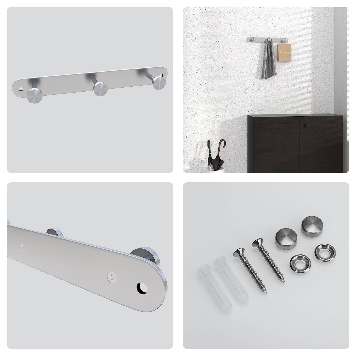 Intirilife Edelstahl Garderobenleiste Modell A - 3 Haken - Kleiderhaken Garderobe Hakenleiste in 5 verschiedenen Designs