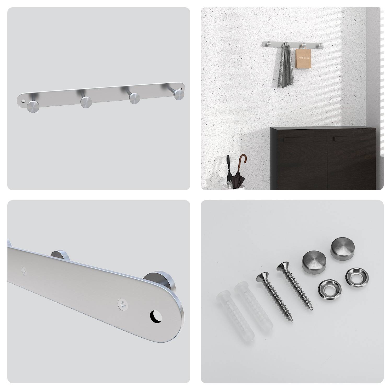 Intirilife Edelstahl Garderobenleiste Modell A - 4 Haken - Kleiderhaken Garderobe Hakenleiste in 5 verschiedenen Designs