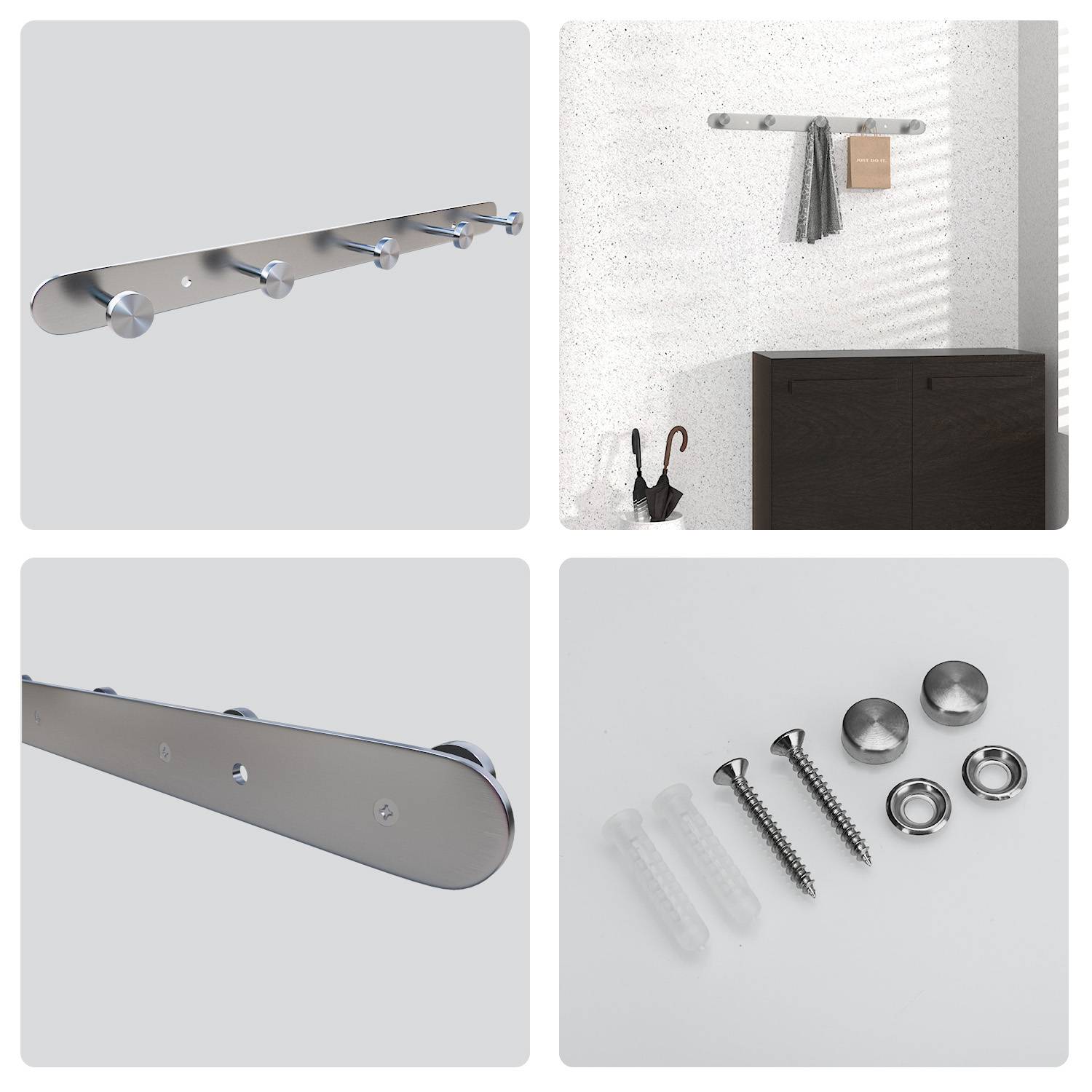 Intirilife Edelstahl Garderobenleiste Modell A - 5 Haken - Kleiderhaken Garderobe Hakenleiste in 5 verschiedenen Designs