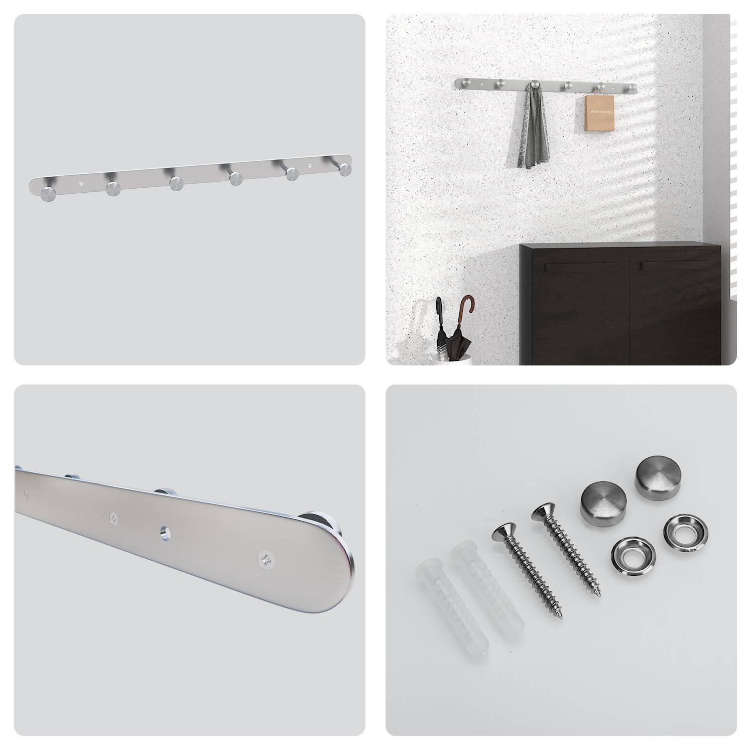 Intirilife Edelstahl Garderobenleiste Modell A - 6 Haken - Kleiderhaken Garderobe Hakenleiste in 5 verschiedenen Designs