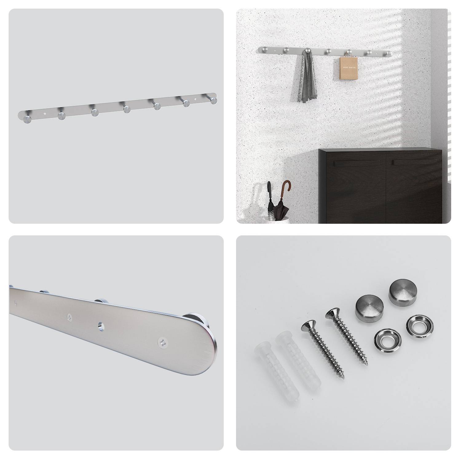 Intirilife Edelstahl Garderobenleiste Modell A - 7 Haken - Kleiderhaken Garderobe Hakenleiste in 5 verschiedenen Designs