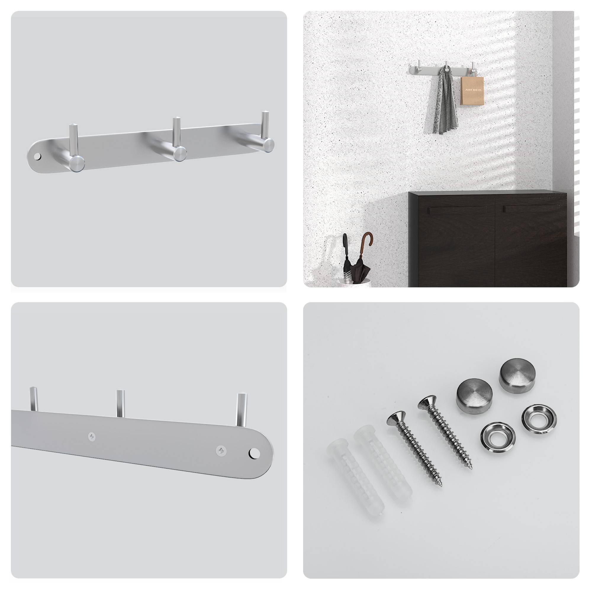 Intirilife Edelstahl Garderobenleiste Modell B - 3 Haken - Kleiderhaken Garderobe Hakenleiste in 5 verschiedenen Designs