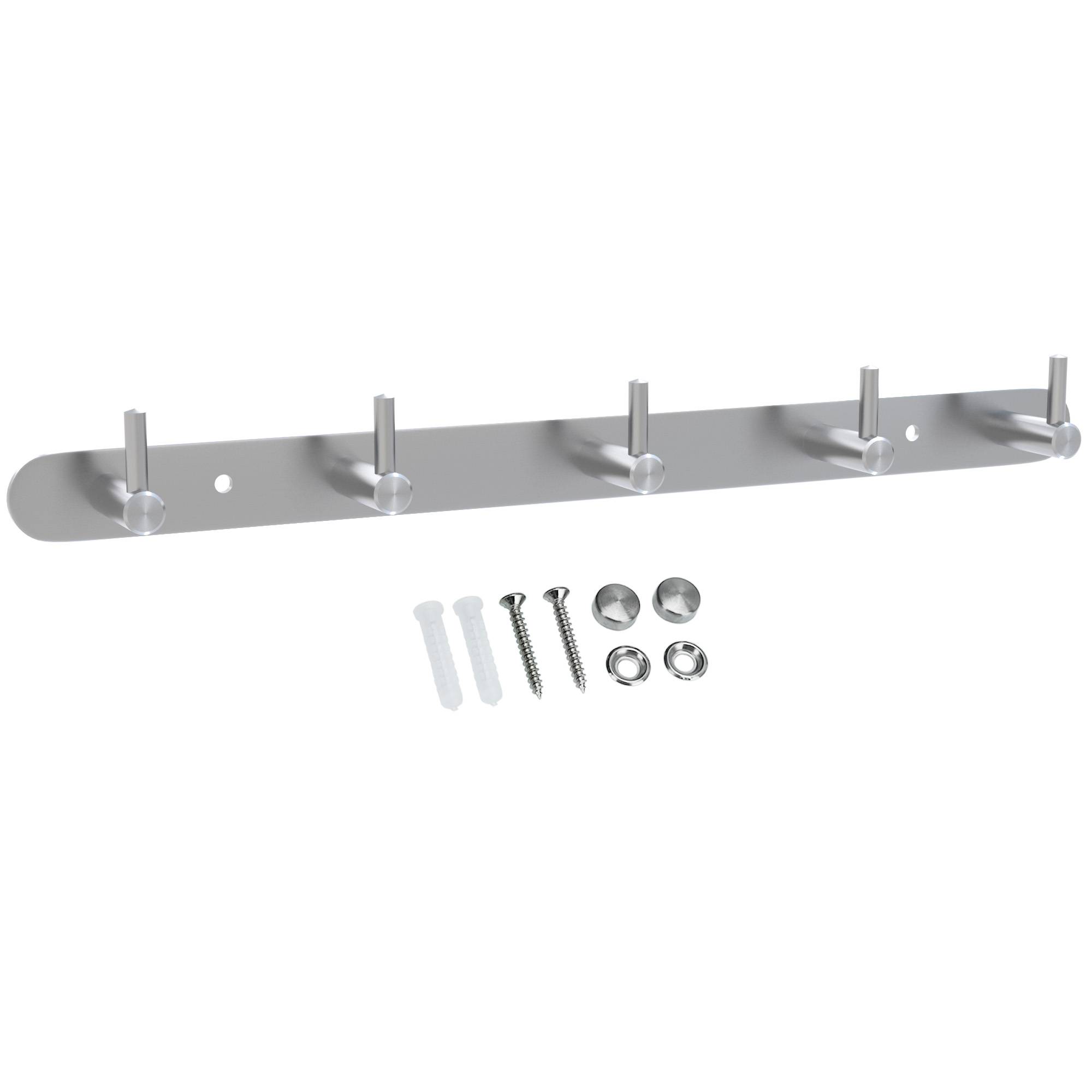 Intirilife Edelstahl Garderobenleiste Modell B - 5 Haken - Kleiderhaken Garderobe Hakenleiste in 5 verschiedenen Designs