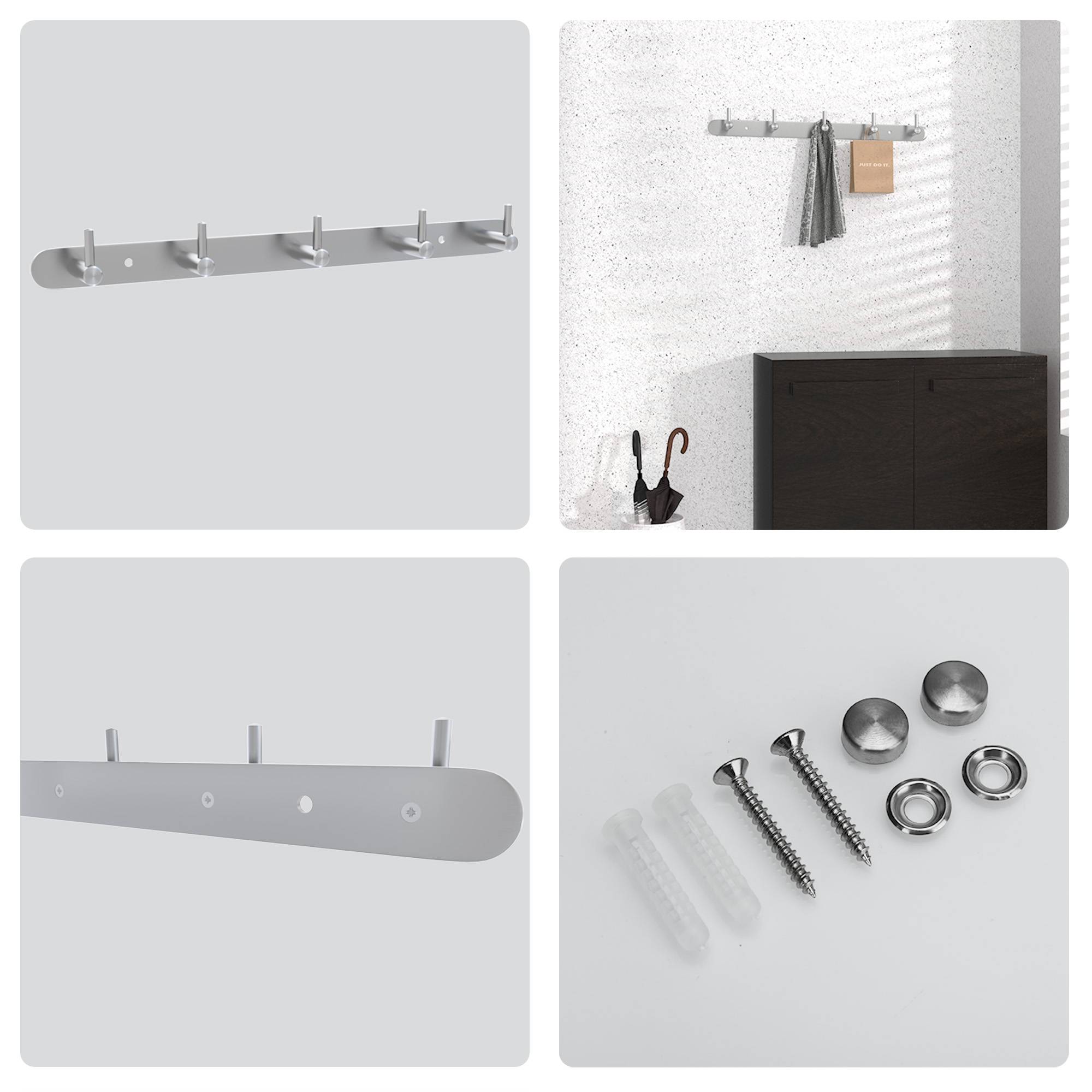 Intirilife Edelstahl Garderobenleiste Modell B - 5 Haken - Kleiderhaken Garderobe Hakenleiste in 5 verschiedenen Designs