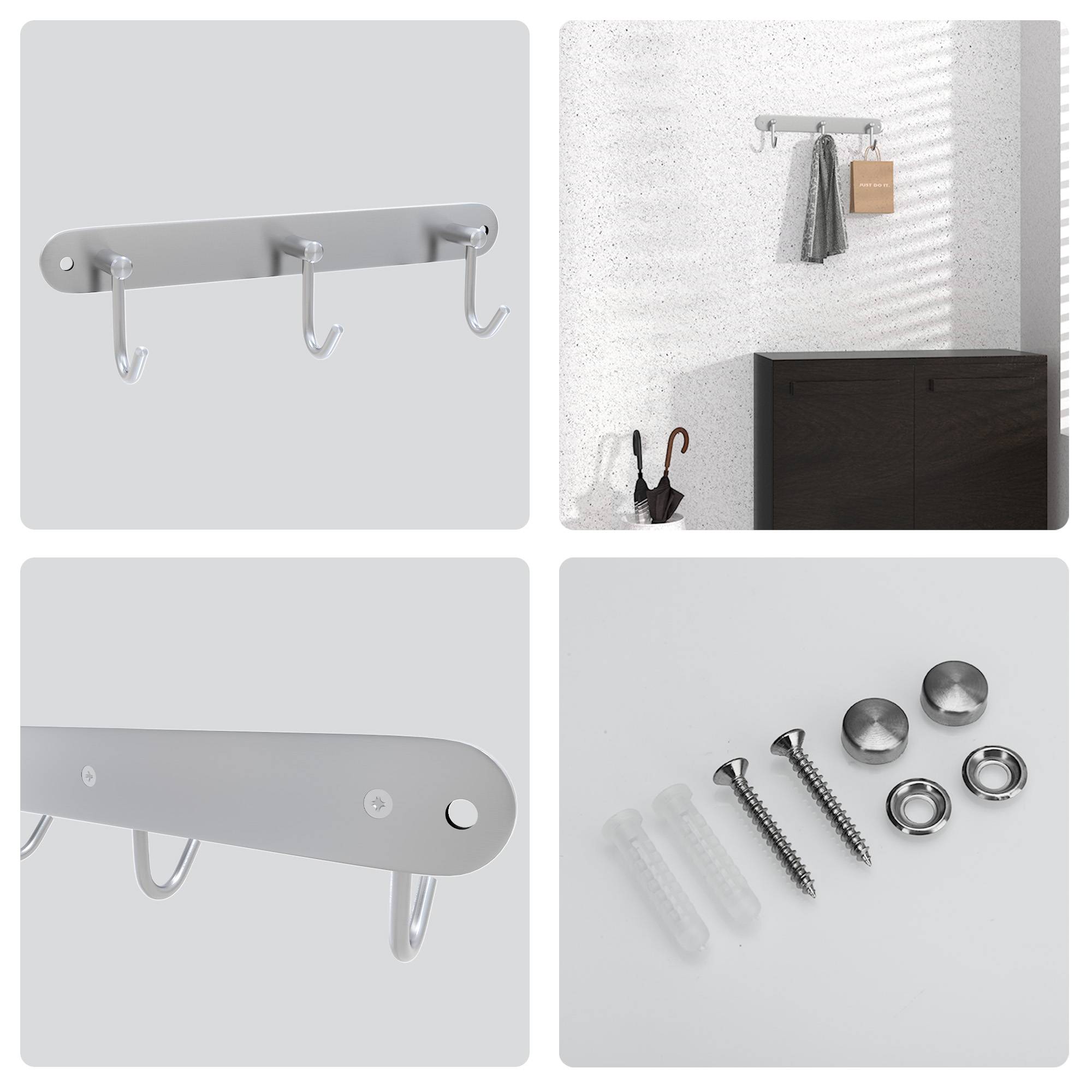 Intirilife Edelstahl Garderobenleiste Modell C - 3 Haken - Kleiderhaken Garderobe Hakenleiste in 5 verschiedenen Designs