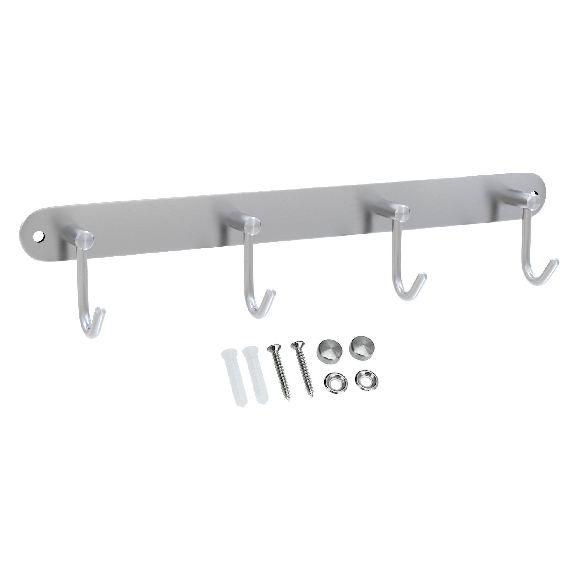 Intirilife Edelstahl Garderobenleiste Modell C - 4 Haken - Kleiderhaken Garderobe Hakenleiste in 5 verschiedenen Designs