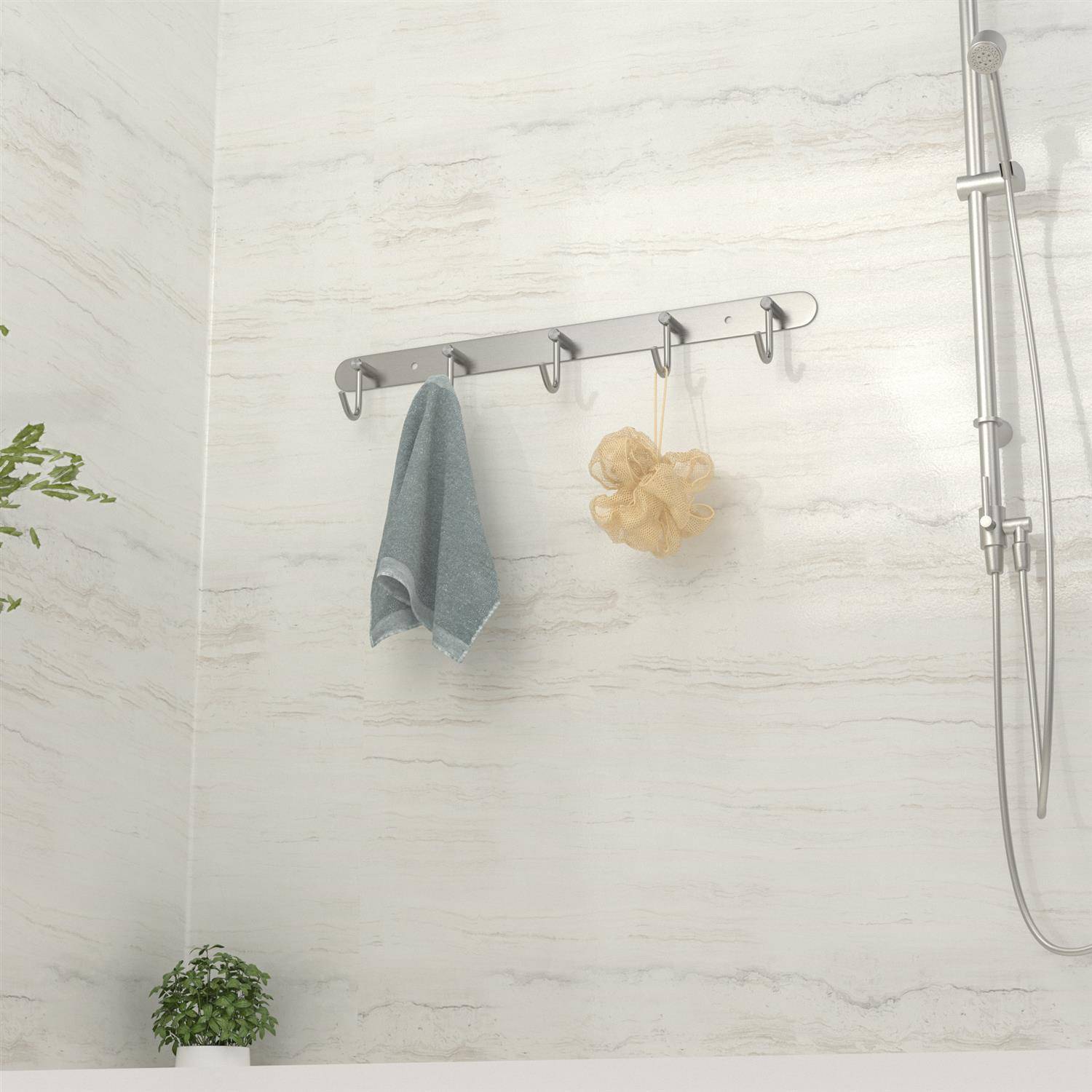 Intirilife Edelstahl Garderobenleiste Modell C - 5 Haken - Kleiderhaken Garderobe Hakenleiste in 5 verschiedenen Designs