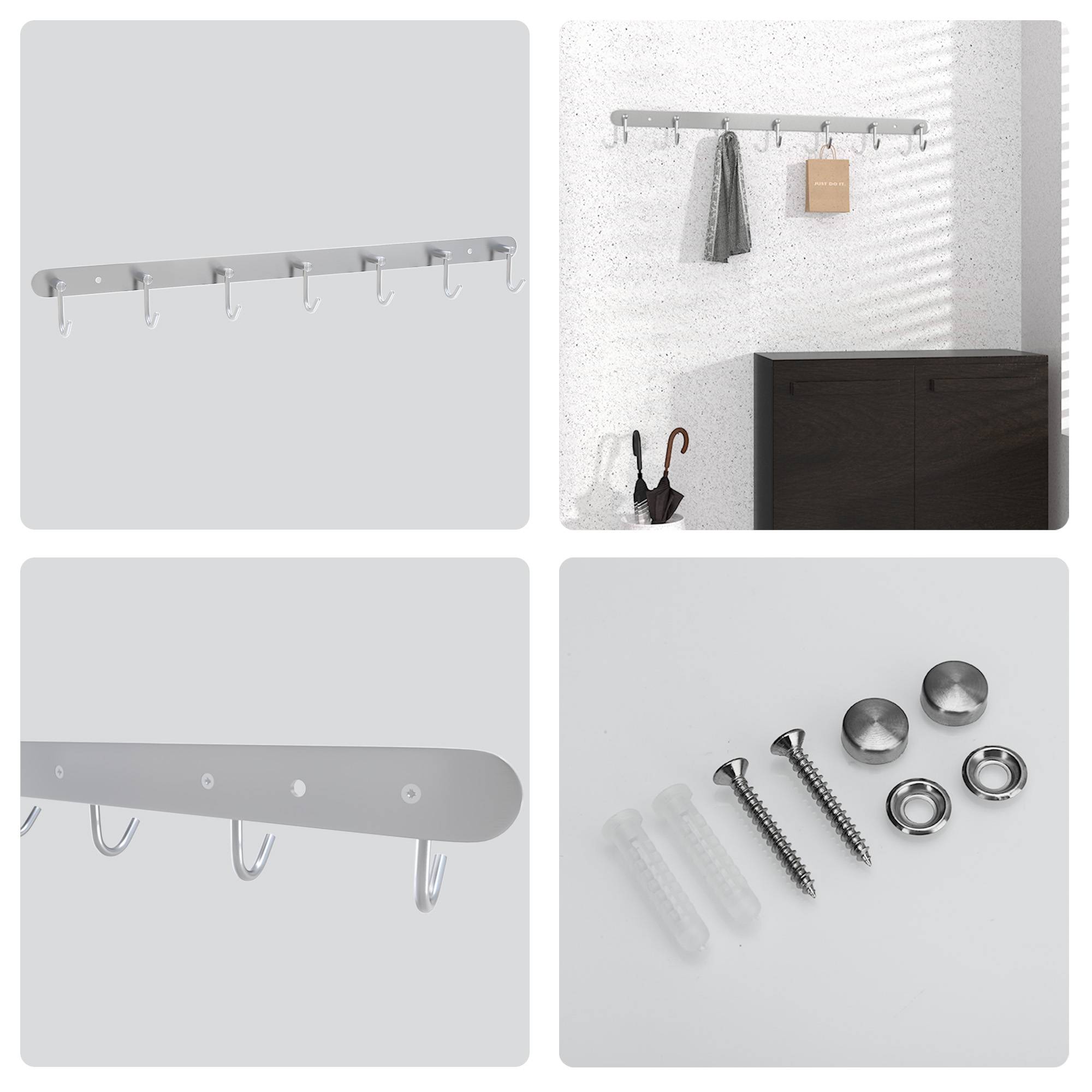 Intirilife Edelstahl Garderobenleiste Modell C - 7 Haken - Kleiderhaken Garderobe Hakenleiste in 5 verschiedenen Designs