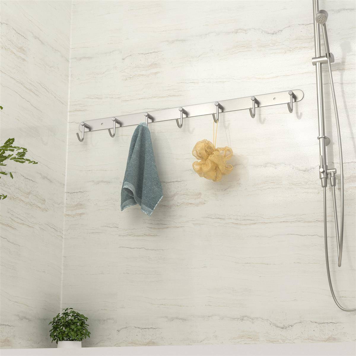 Intirilife Edelstahl Garderobenleiste Modell C - 7 Haken - Kleiderhaken Garderobe Hakenleiste in 5 verschiedenen Designs