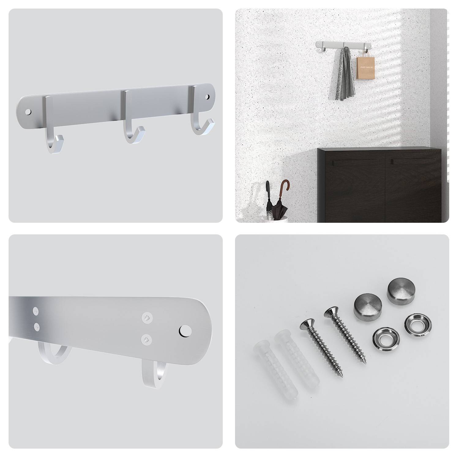 Intirilife Edelstahl Garderobenleiste Modell D - 3 Haken - Kleiderhaken Garderobe Hakenleiste in 5 verschiedenen Designs