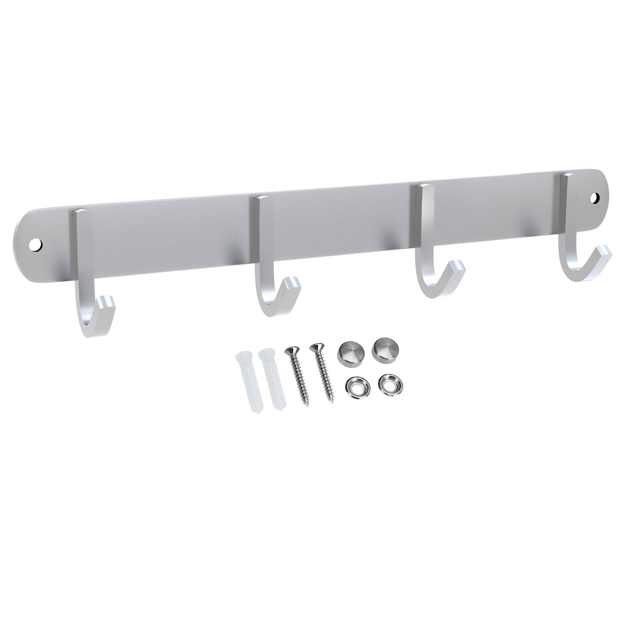 Intirilife Edelstahl Garderobenleiste Modell D - 4 Haken - Kleiderhaken Garderobe Hakenleiste in 5 verschiedenen Designs