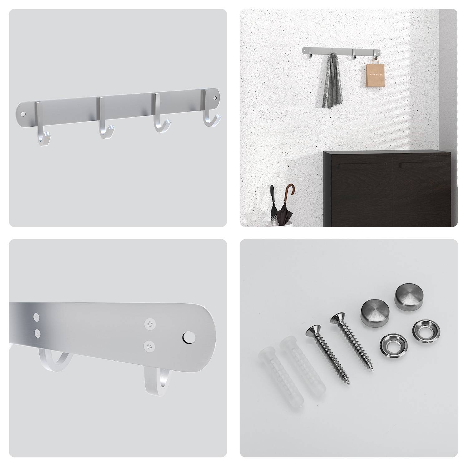 Intirilife Edelstahl Garderobenleiste Modell D - 4 Haken - Kleiderhaken Garderobe Hakenleiste in 5 verschiedenen Designs