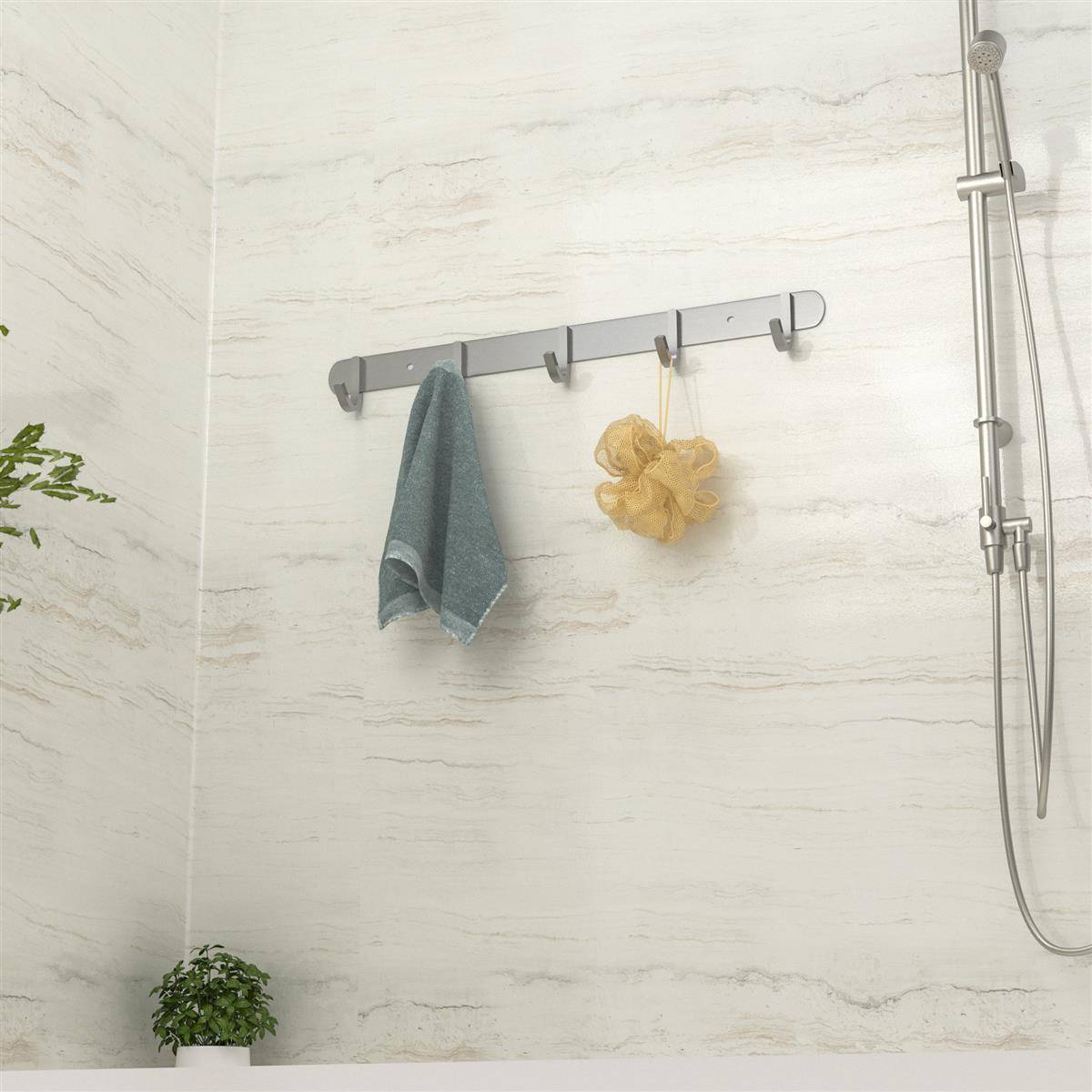 Intirilife Edelstahl Garderobenleiste Modell D - 5 Haken - Kleiderhaken Garderobe Hakenleiste in 5 verschiedenen Designs