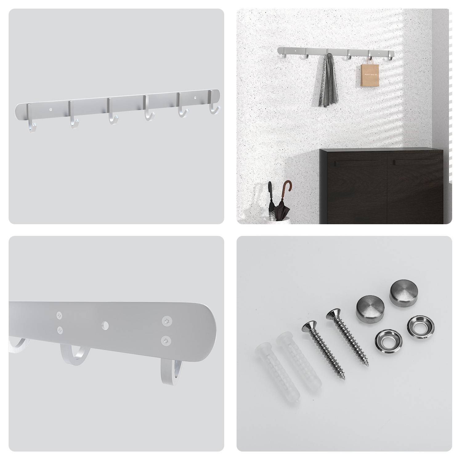 Intirilife Edelstahl Garderobenleiste Modell D - 6 Haken - Kleiderhaken Garderobe Hakenleiste in 5 verschiedenen Designs