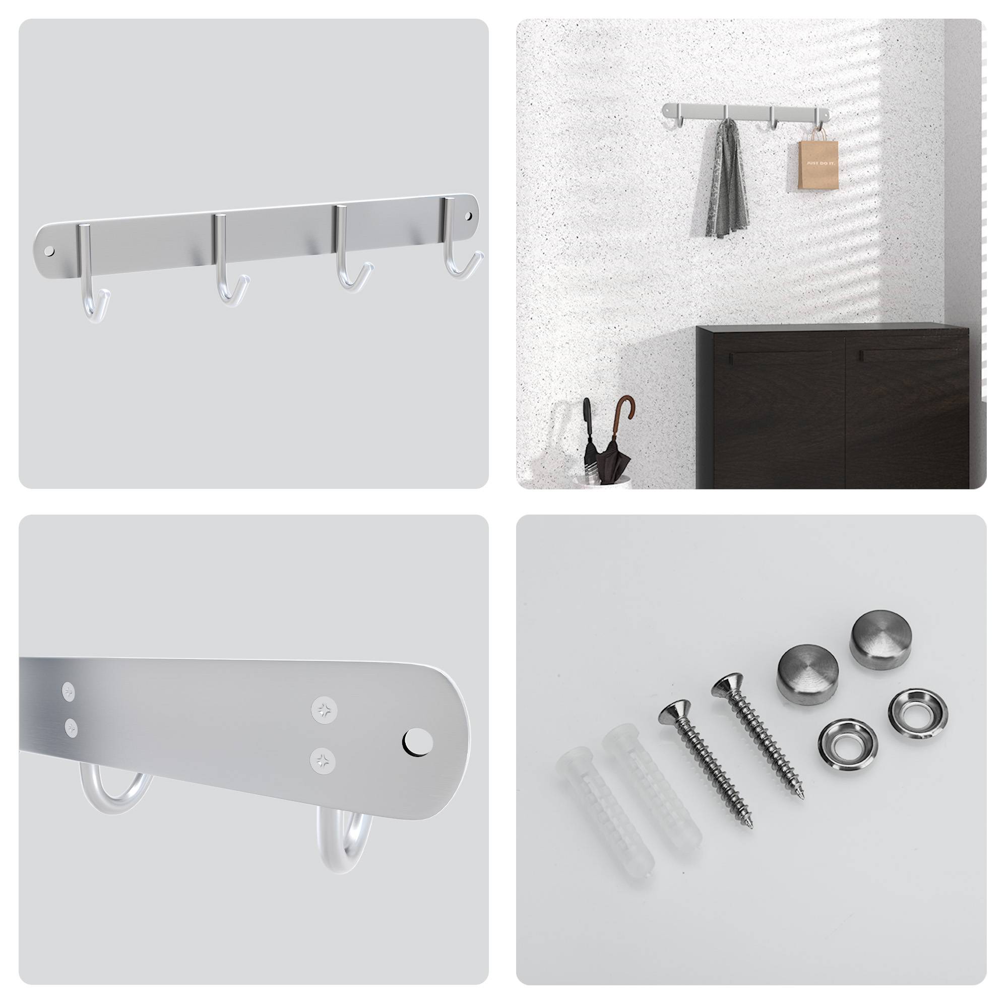 Intirilife Edelstahl Garderobenleiste Modell E - 4 Haken - Kleiderhaken Garderobe Hakenleiste in 5 verschiedenen Designs