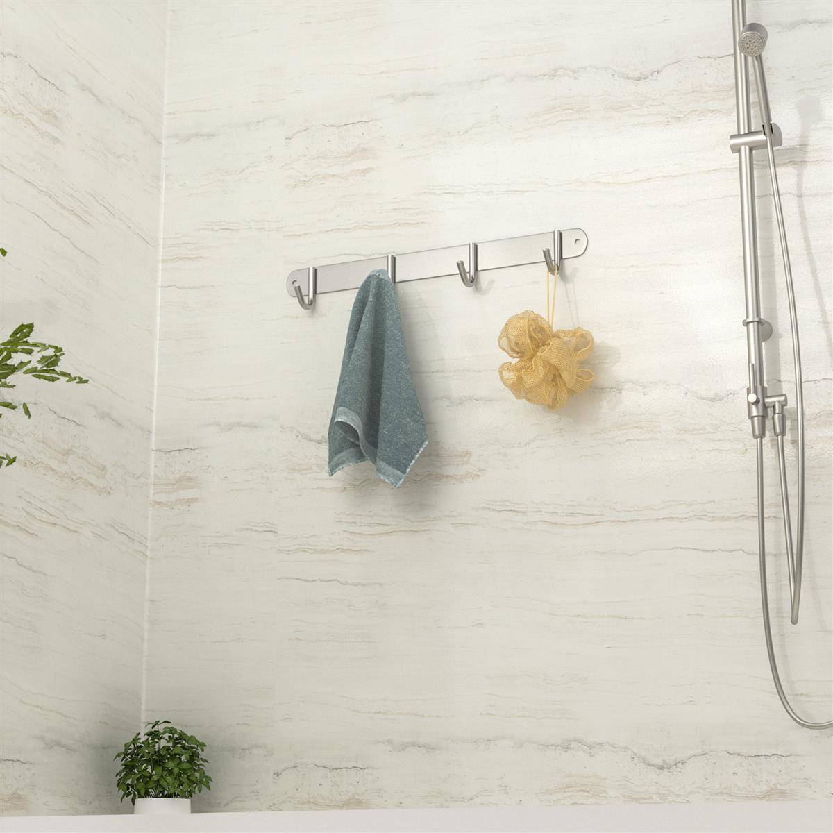 Intirilife Edelstahl Garderobenleiste Modell E - 4 Haken - Kleiderhaken Garderobe Hakenleiste in 5 verschiedenen Designs