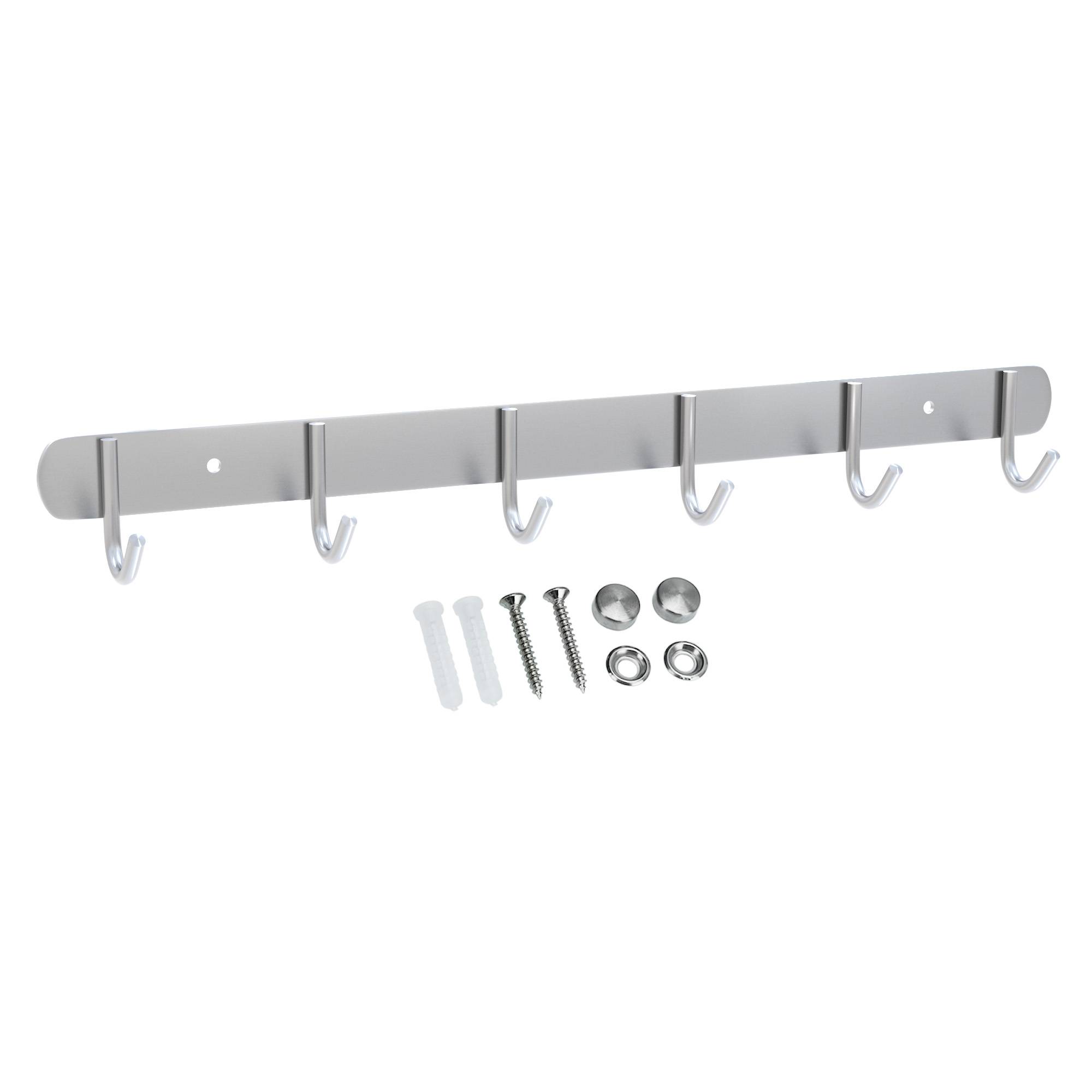 Intirilife Edelstahl Garderobenleiste Modell E - 6 Haken - Kleiderhaken Garderobe Hakenleiste in 5 verschiedenen Designs