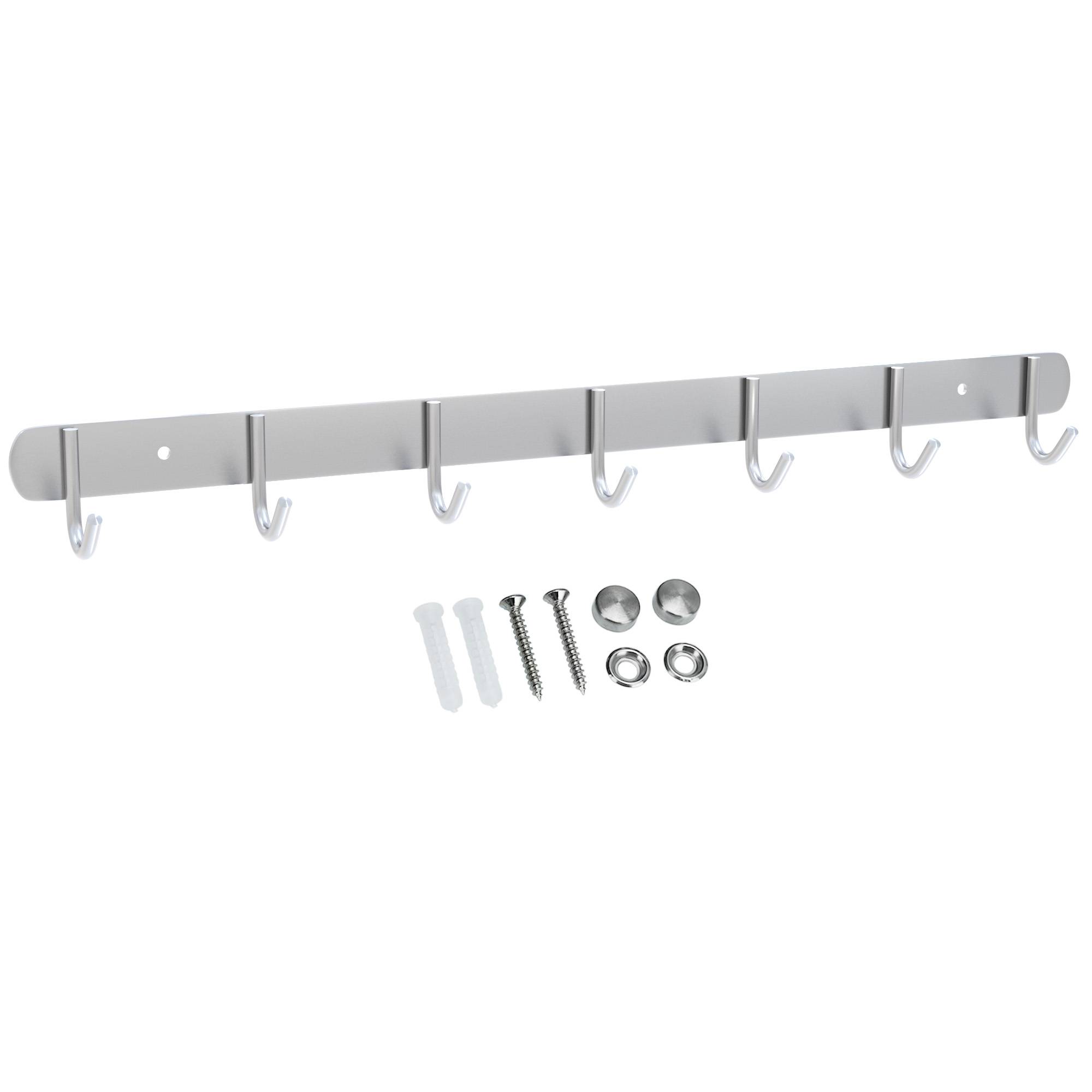 Intirilife Edelstahl Garderobenleiste Modell E - 7 Haken - Kleiderhaken Garderobe Hakenleiste in 5 verschiedenen Designs