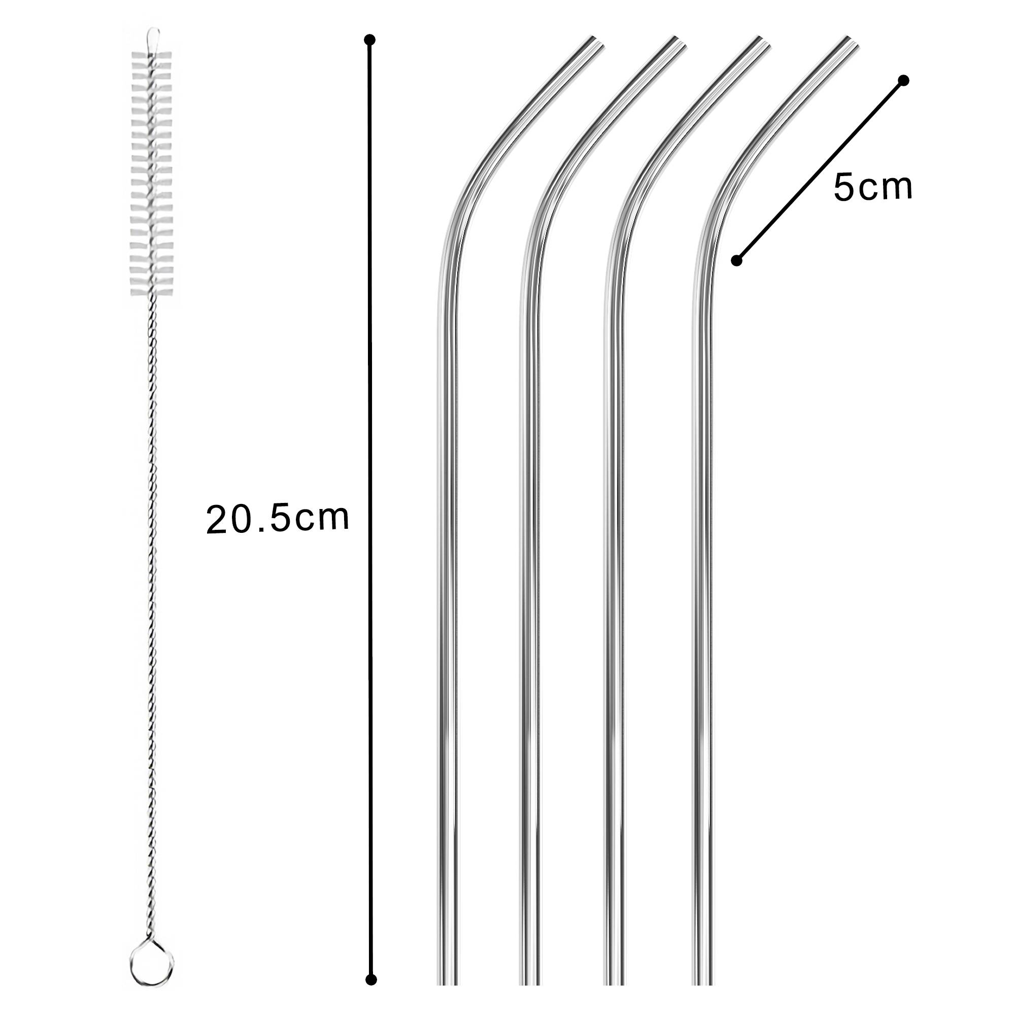 Intirilife wiederverwendbare Trinkhalme aus Edelstahl - 4x Metall Strohhalme mit Reinigungsbürste Silber