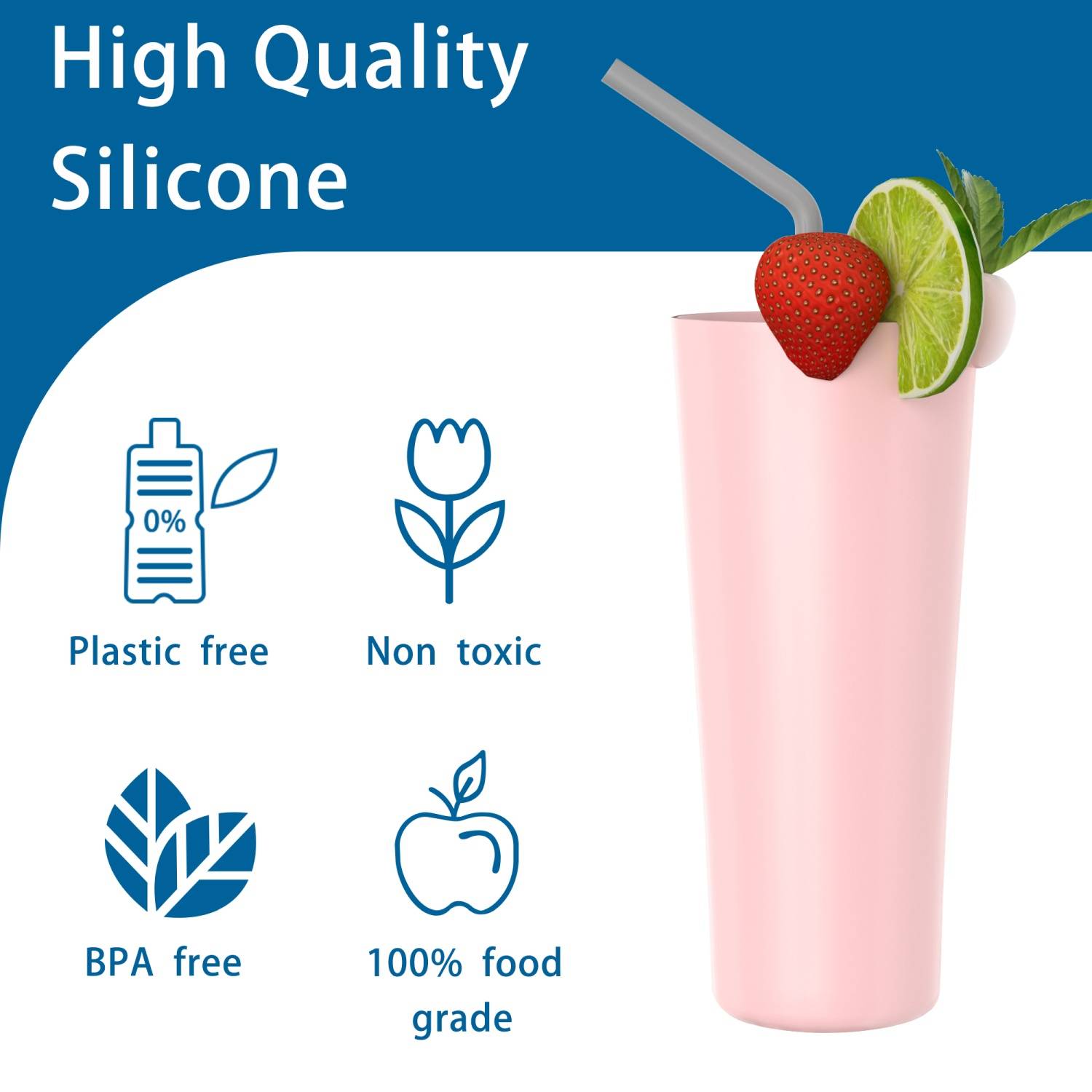 Intirilife wiederverwendbarer biegbarer Silikonstrohhalm mit 25 cm Länge in Grau - Mit Reinigungsbürste und tragbarer Aufbewahrungsbox in Weiß