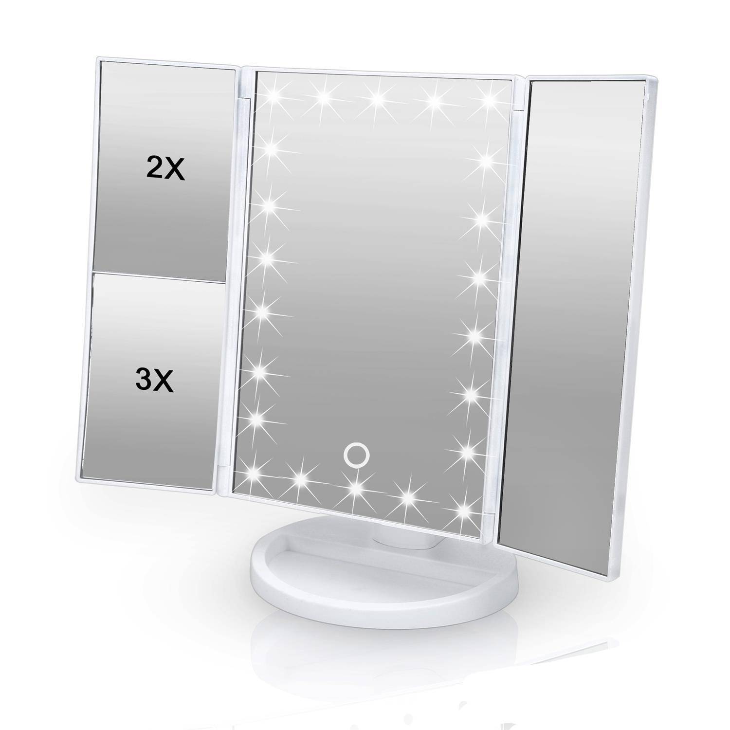 Intirilife Schminkspiegel mit LED - Beleuchteter Kosmetikspiegel Makeup Tischspiegel Klappbar Weiß