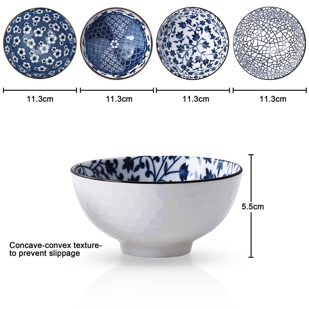 Intirilife 4-teiliges Schalen-Set in schickem Geschenkkarton - Japanisches Porzellan Geschirrset in Blau und Weiß