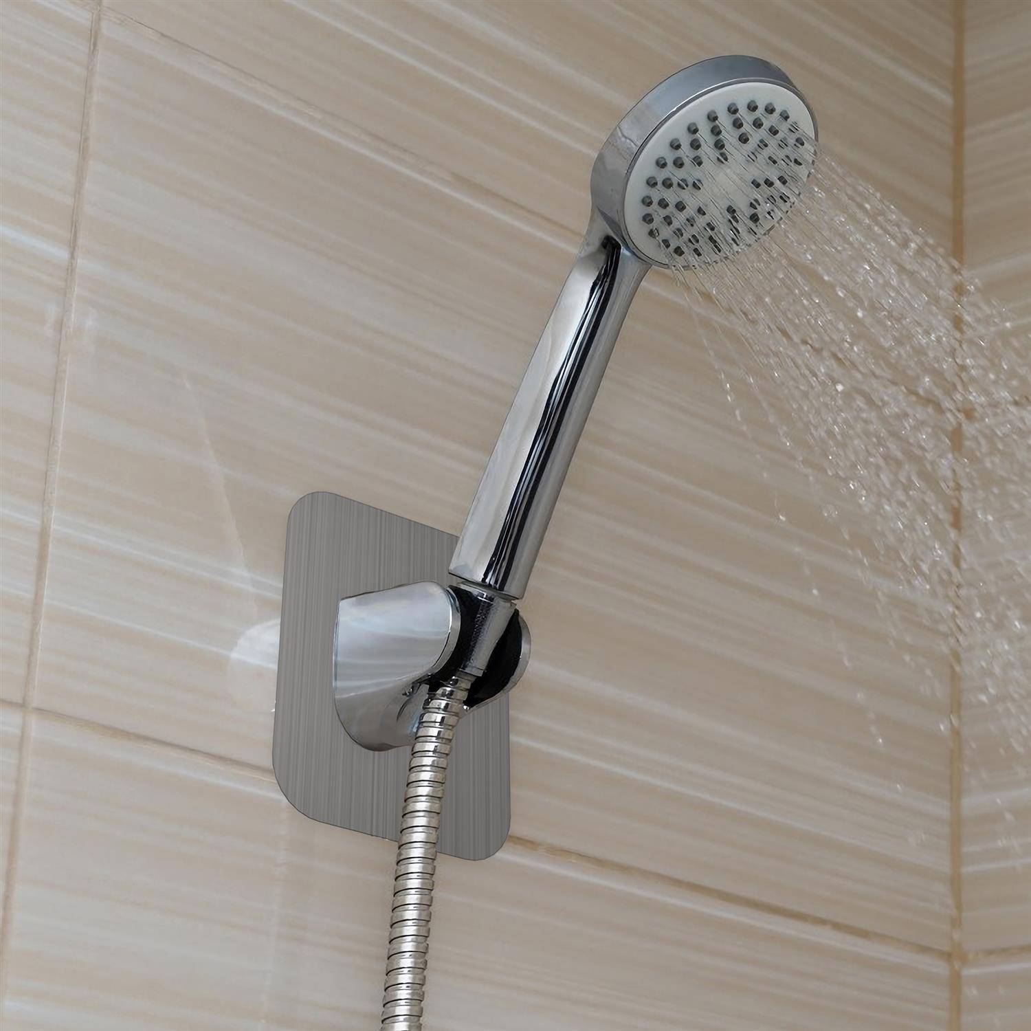Intirilife Handbrause Halterung ohne Bohren - Verstellbarer Duschkopfhalter zum Kleben Silber