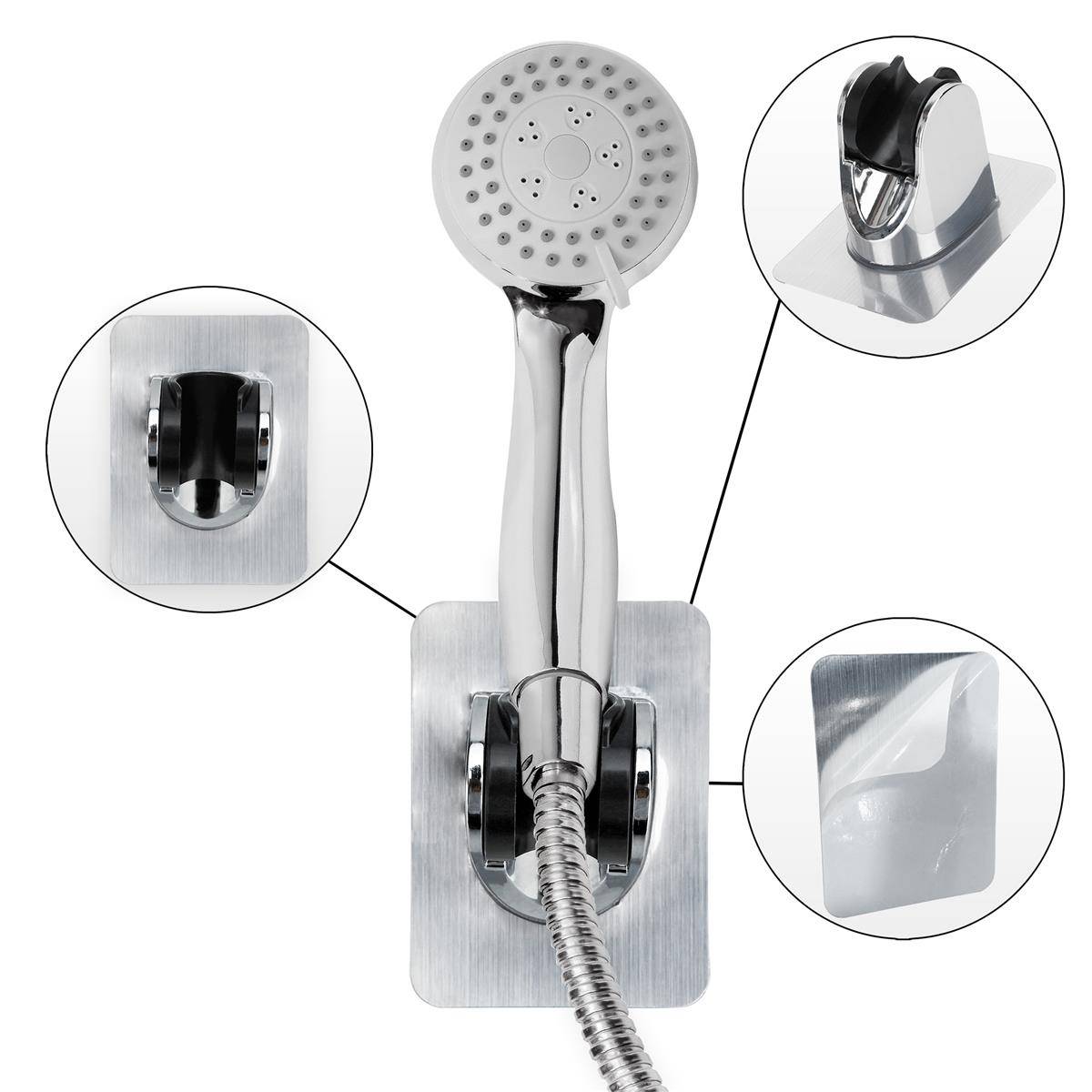 Intirilife Handbrause Halterung ohne Bohren - Verstellbarer Duschkopfhalter zum Kleben Silber
