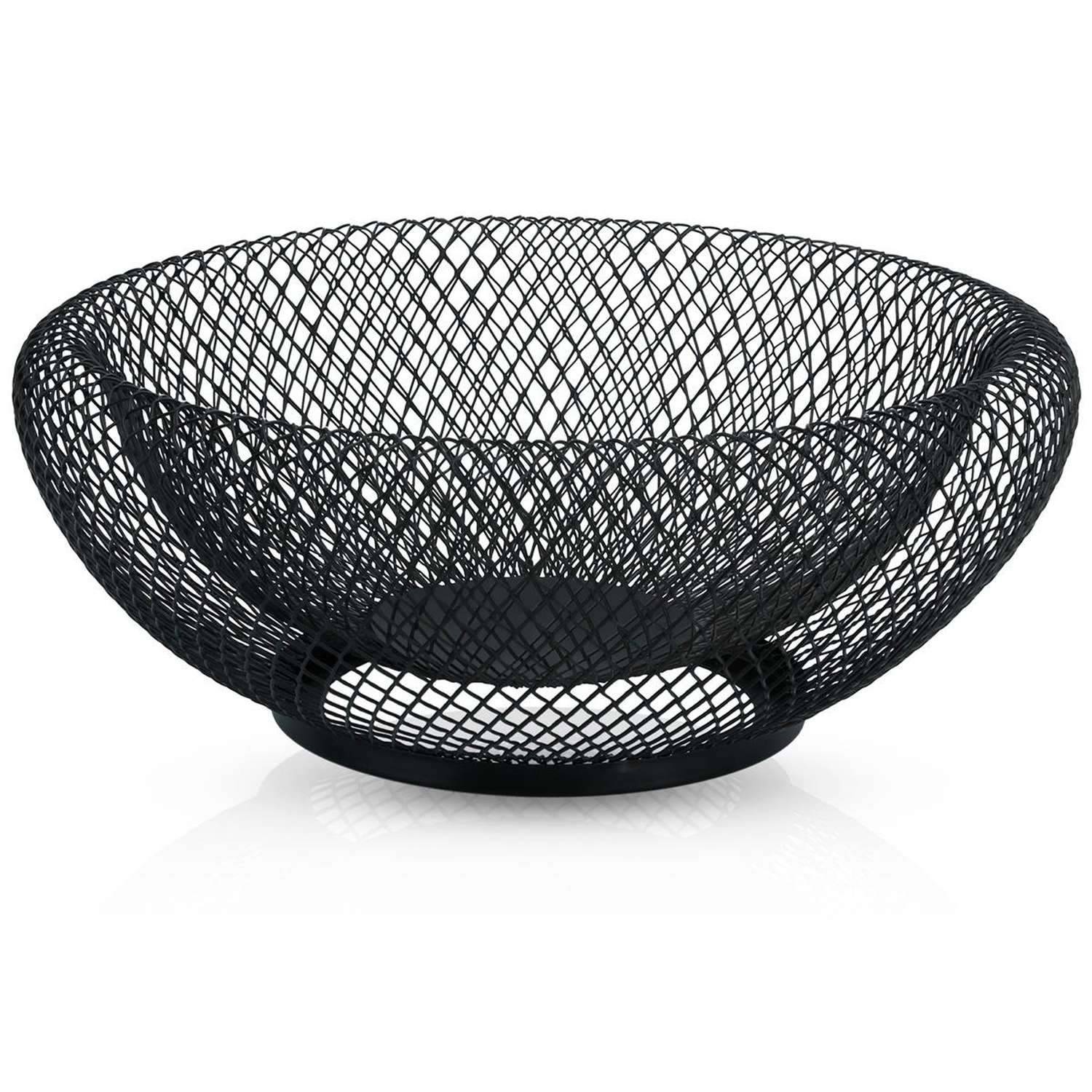 Intirilife Obstkorb aus Metall in Schwarz - Modische runde Obstschale Dekoschale doppelwandig für Obst, Gemüse u.v.m.