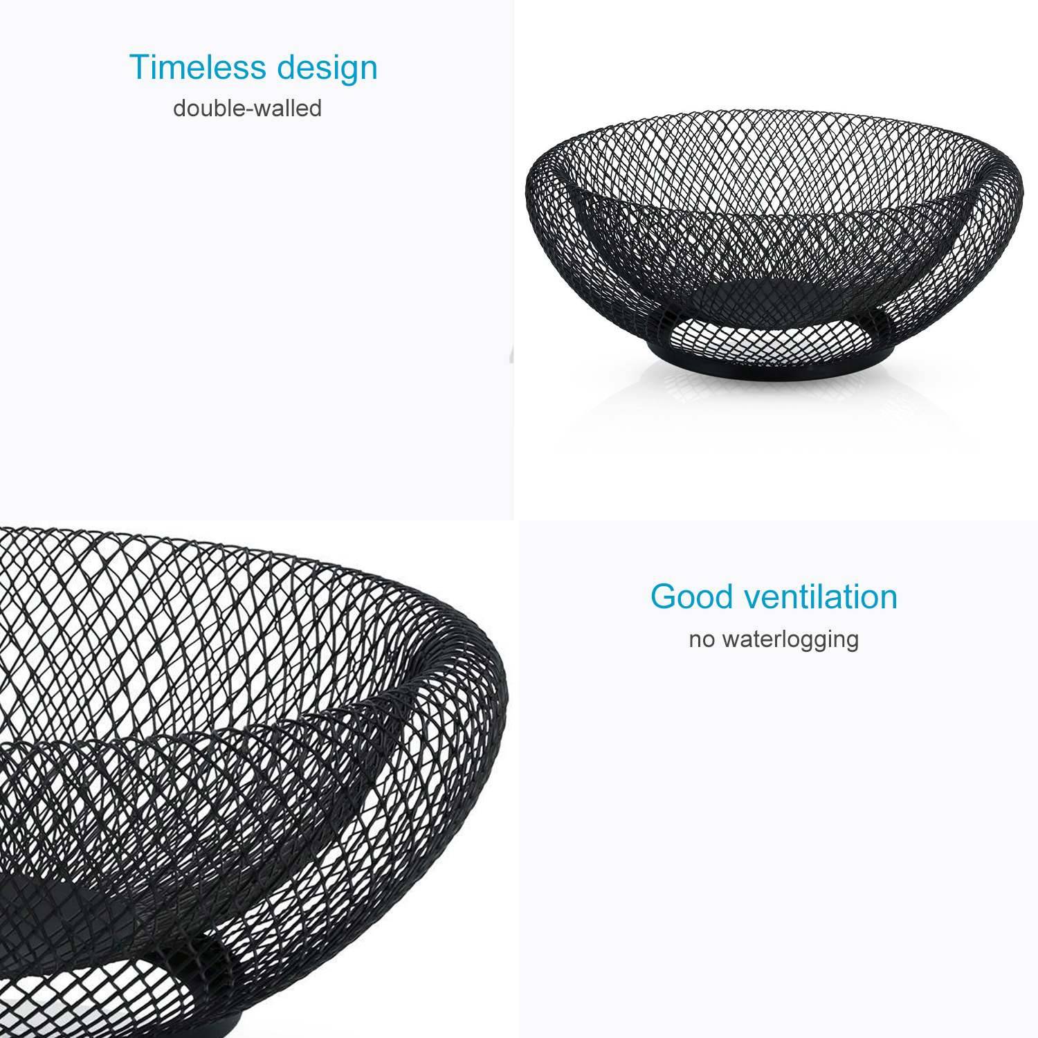 Intirilife Obstkorb aus Metall in Schwarz - Modische runde Obstschale Dekoschale doppelwandig für Obst, Gemüse u.v.m.
