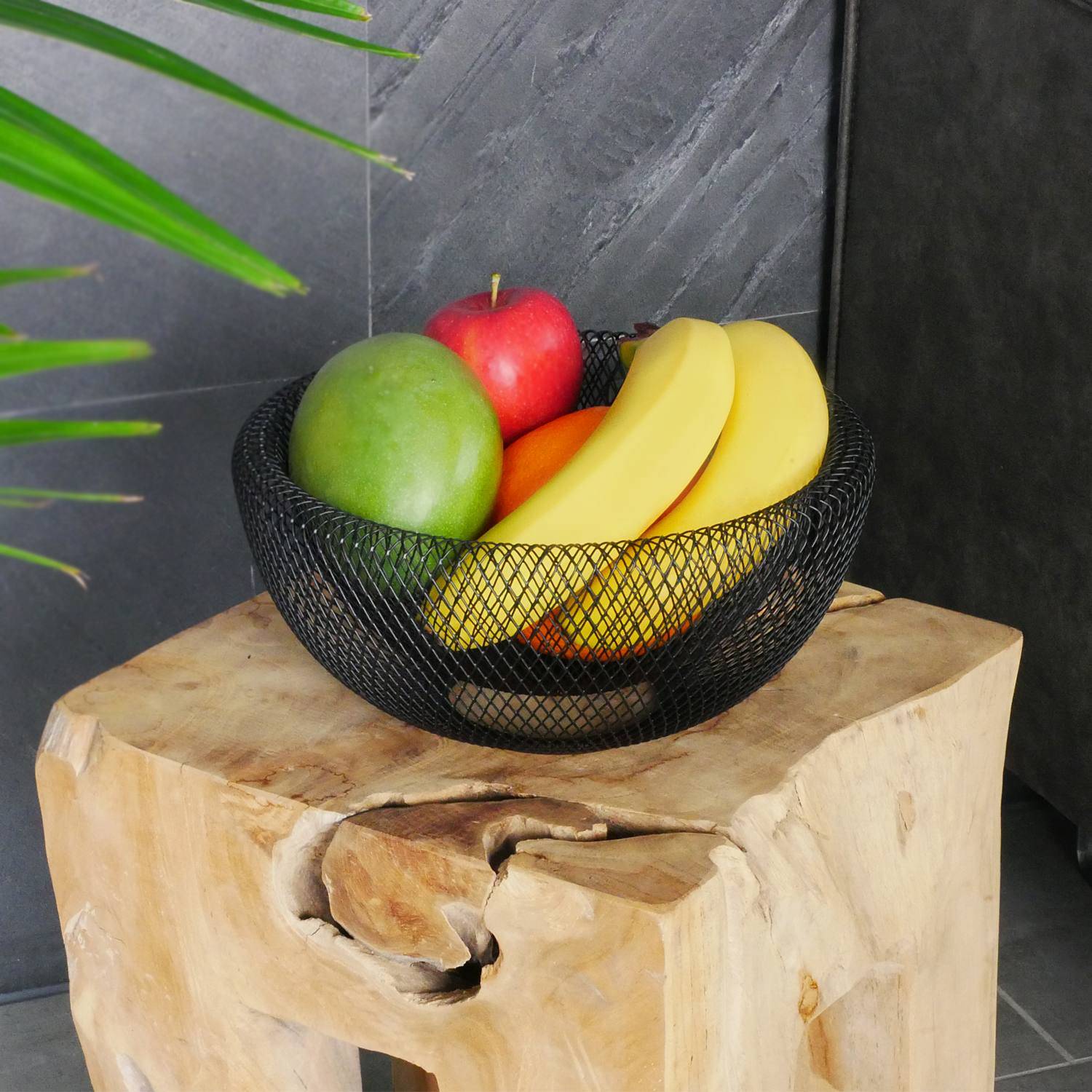 Intirilife Obstkorb aus Metall in Schwarz - Modische runde Obstschale Dekoschale doppelwandig für Obst, Gemüse u.v.m.