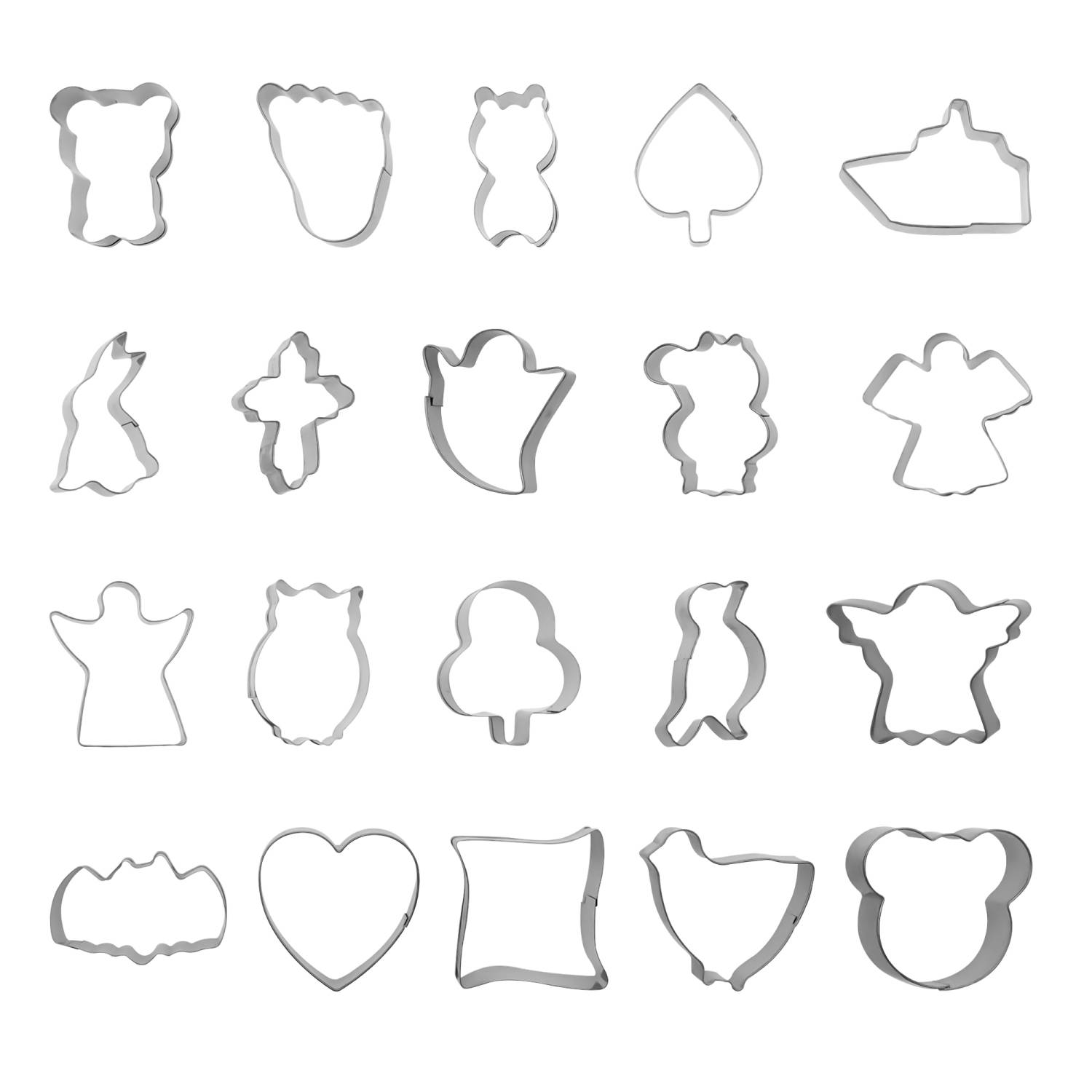 Intirilife 20-teiliges Edelstahl Keksausstecherset mit verschiedenen Formen und Größen mit praktischer Aufbewahrungsbox