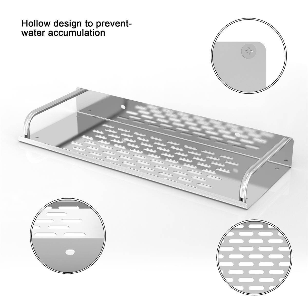 Intirilife Duschablage aus Edelstahl mit 50 x 13 cm - Duschkorb Duschregal Badregal mit praktischen Ablaufrinnen zum Bohren für Bad und Küche